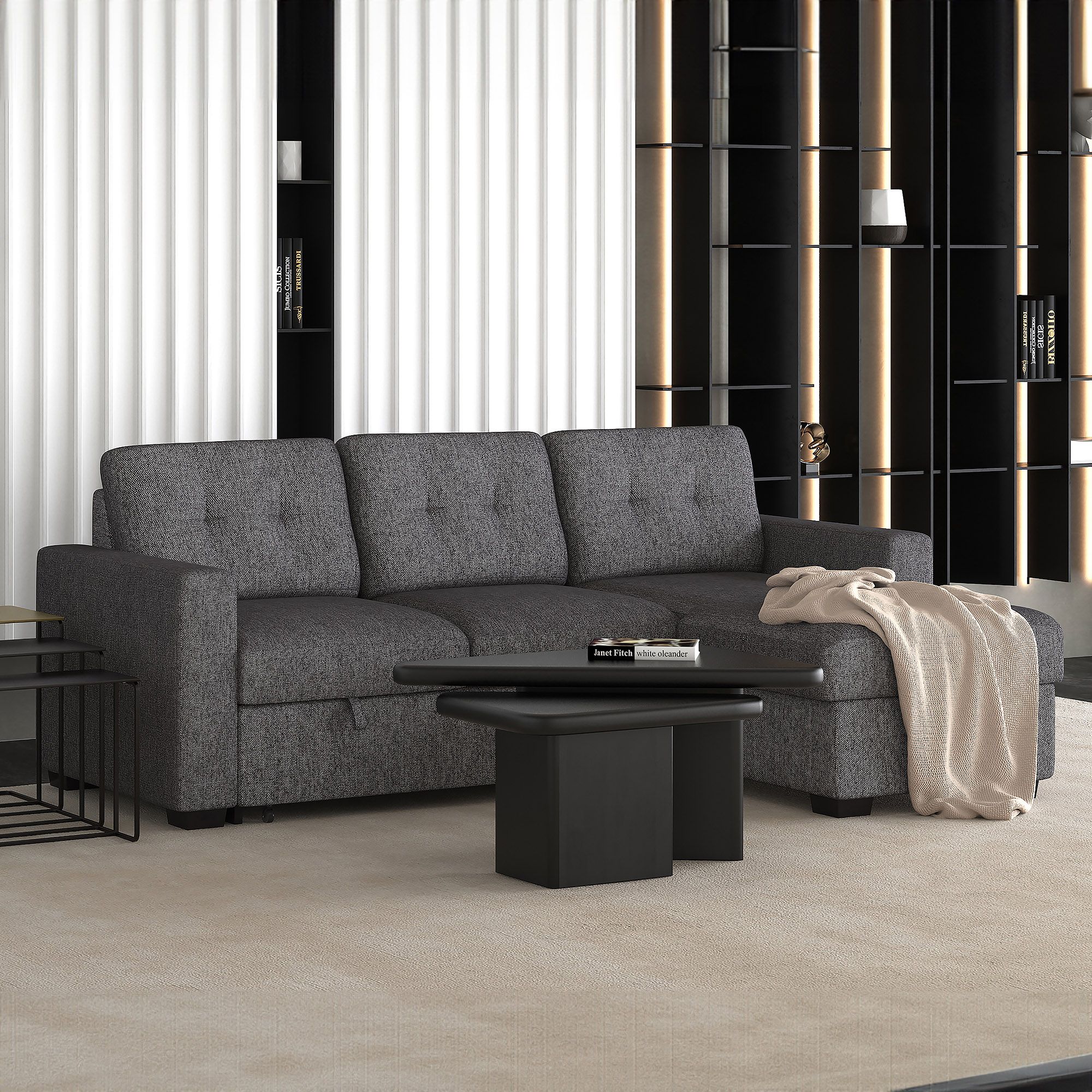 Tyson 93" Sectional Sofa w/Bed & Storage in Charcoal - Image 2