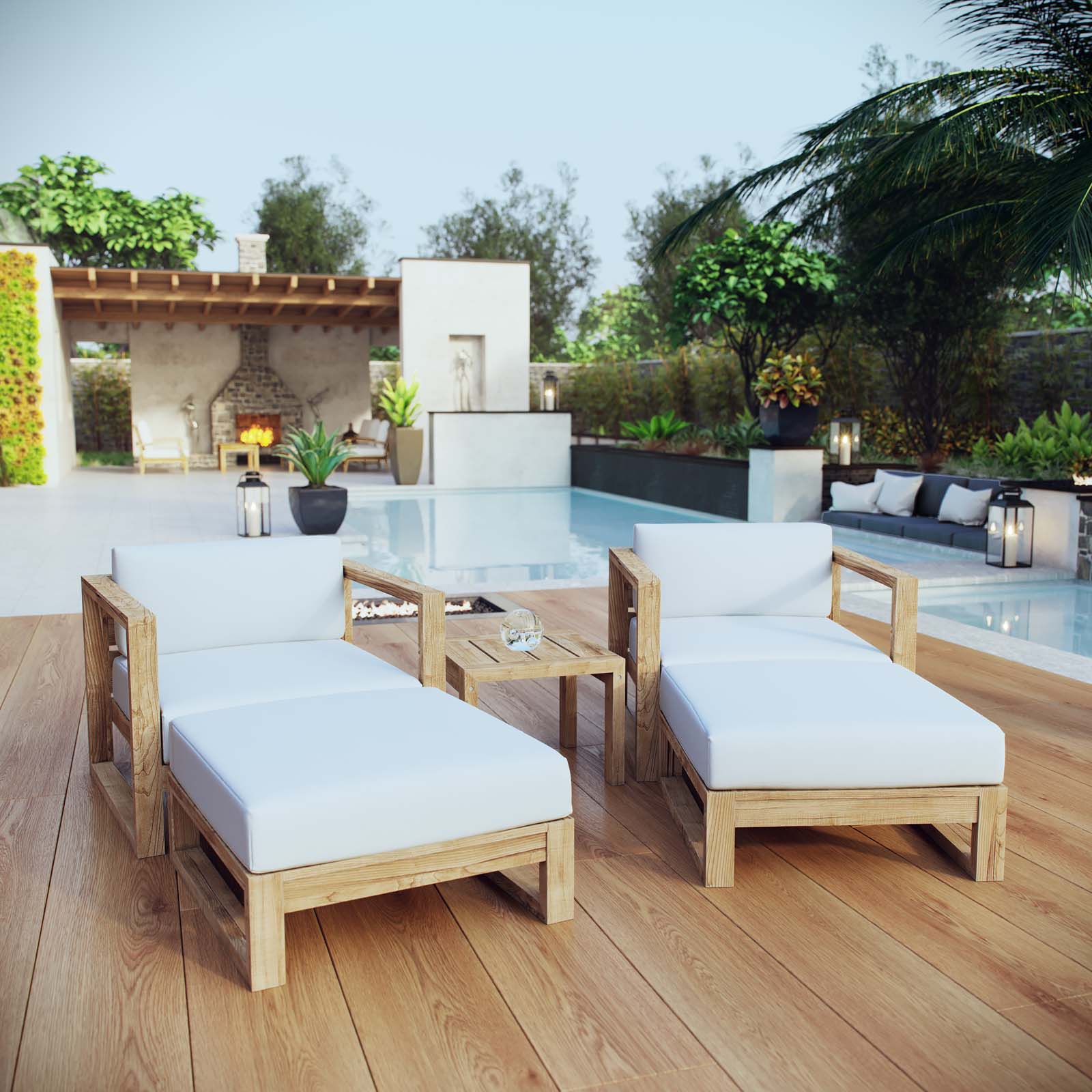 Upland 5 Piece Outdoor Patio Teak Set in Natural White - Image 2