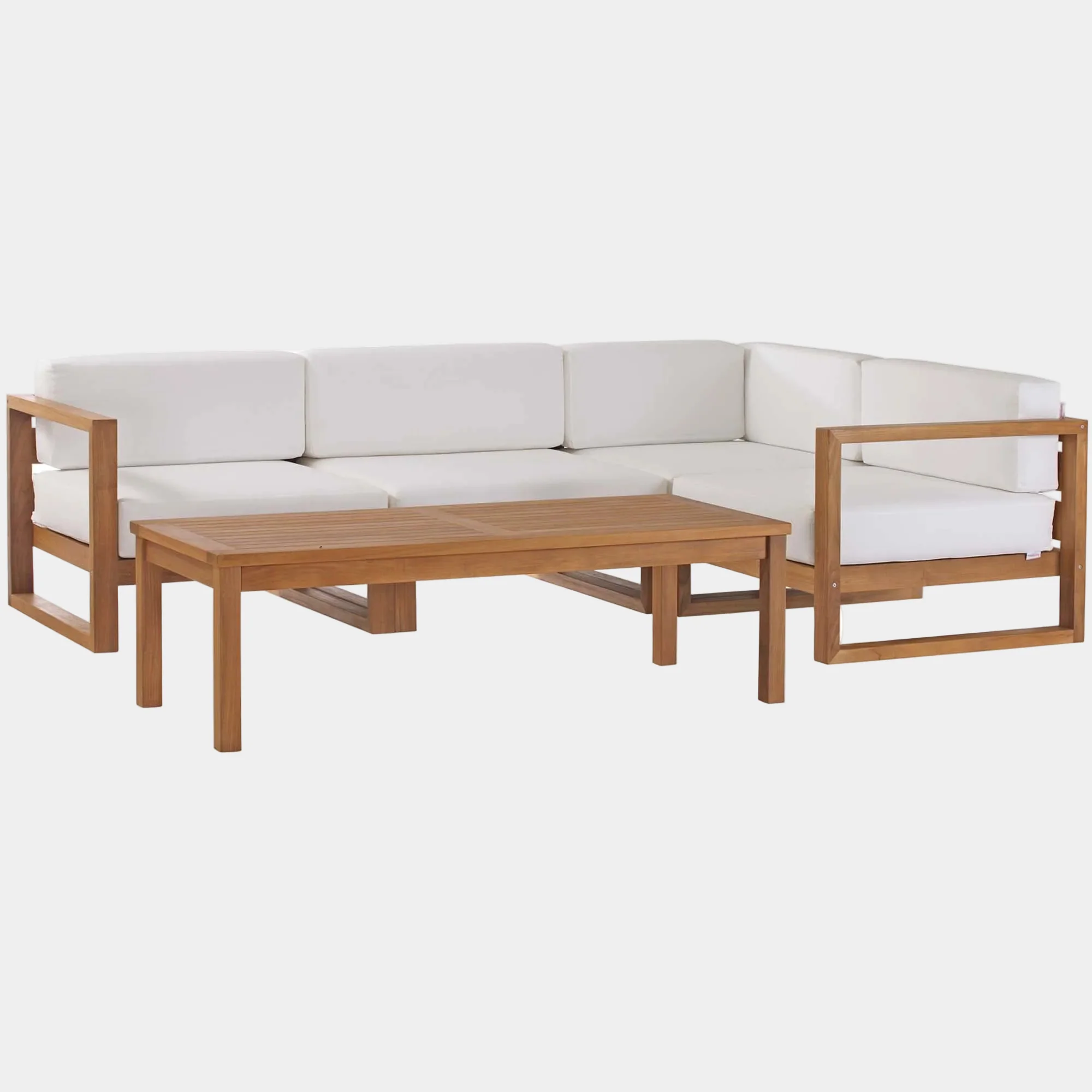 Upland 5-Piece Outdoor Patio Teak Wood Sectional Sofa Set in Natural White