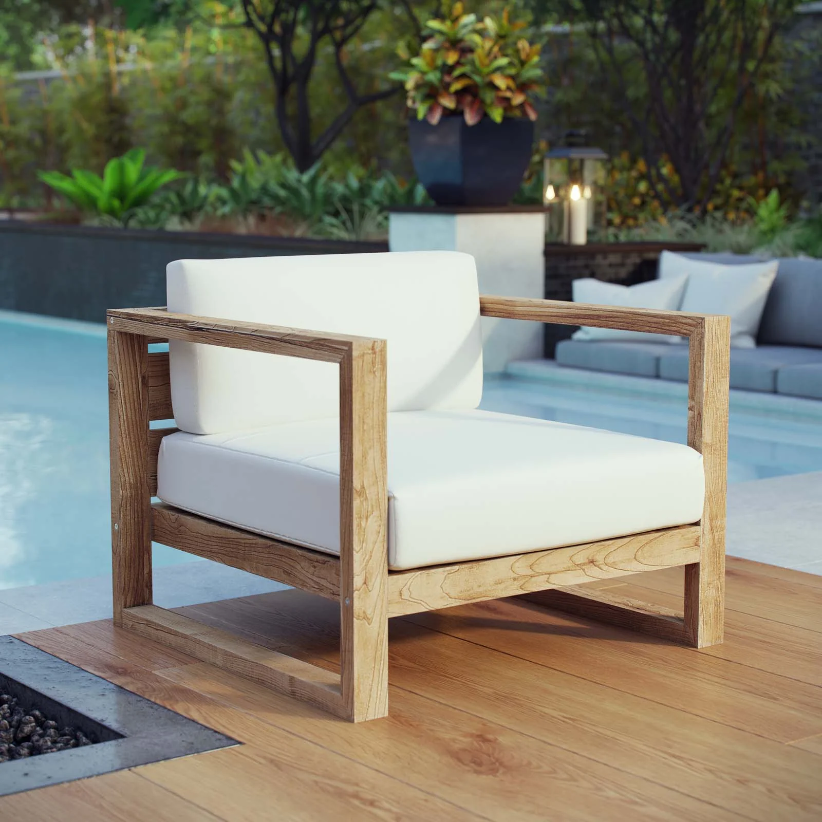 Upland Outdoor Patio Teak Armchair in Natural White - Image 2