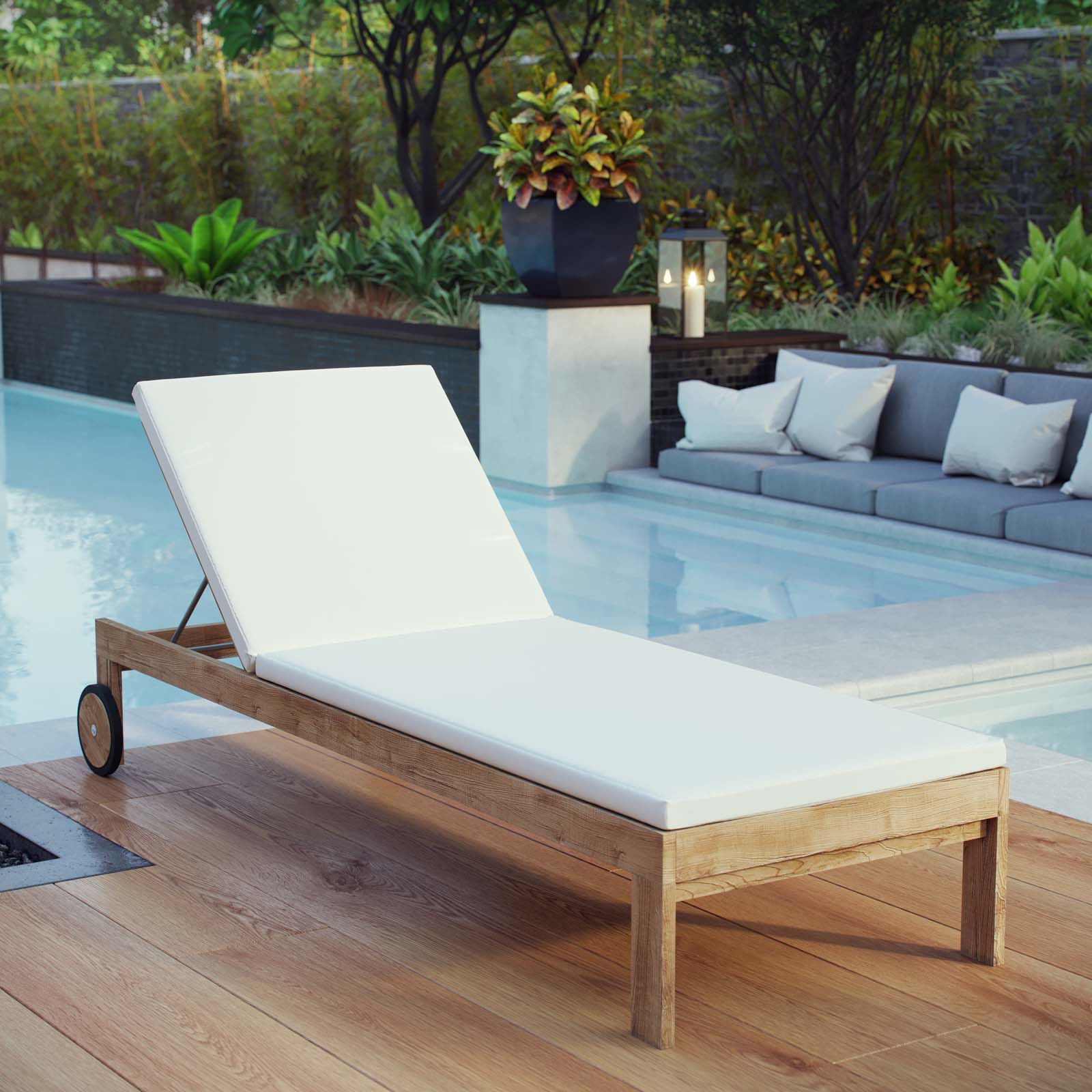 Upland Outdoor Patio Teak Chaise in Natural White - Image 2