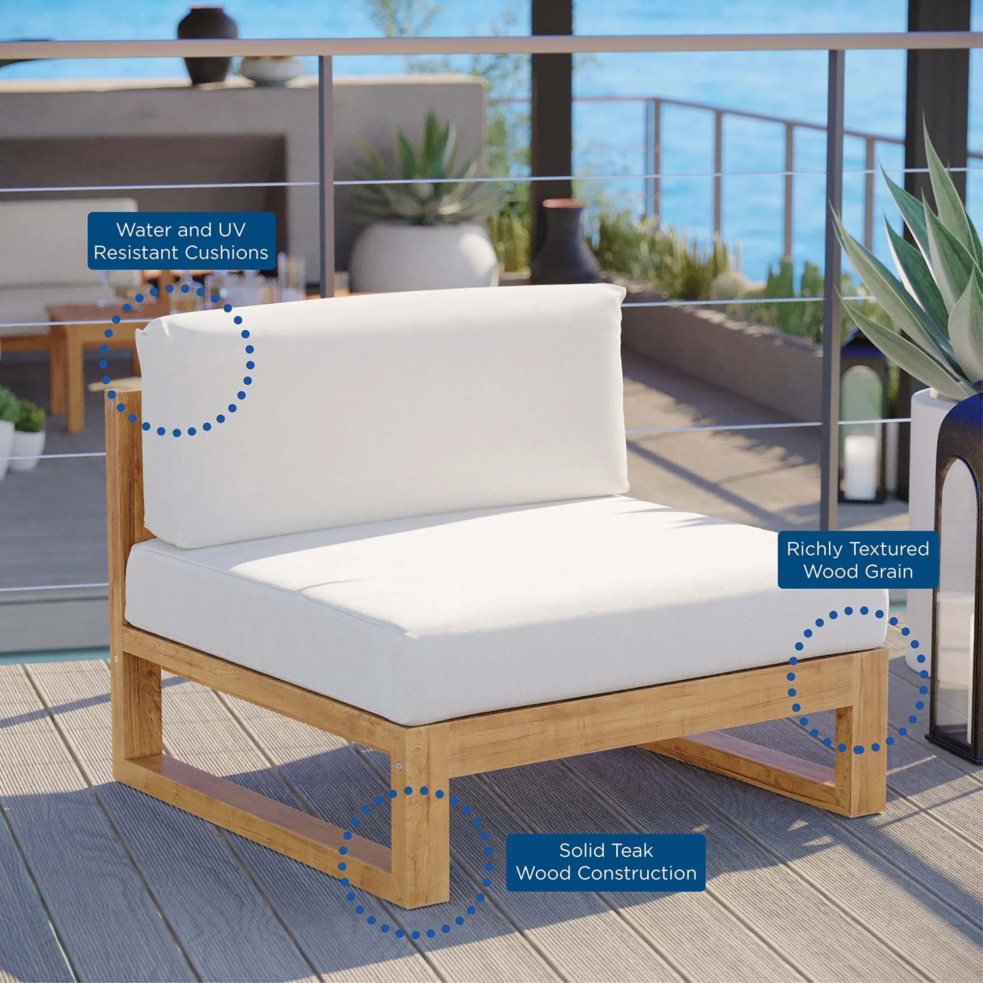 Upland Outdoor Patio Teak Wood Armless Chair - Image 6