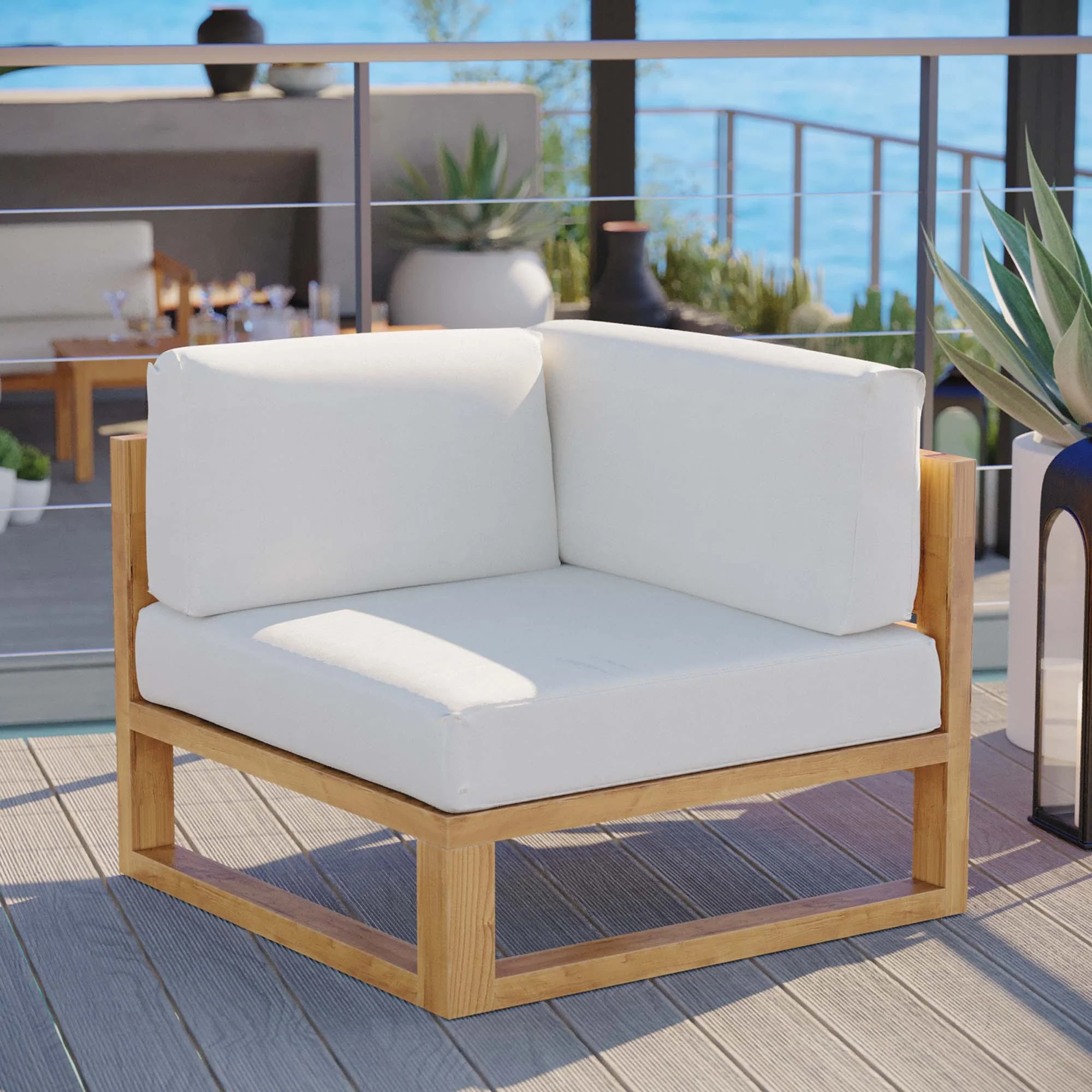 Upland Outdoor Patio Teak Wood Corner Chair - Image 2