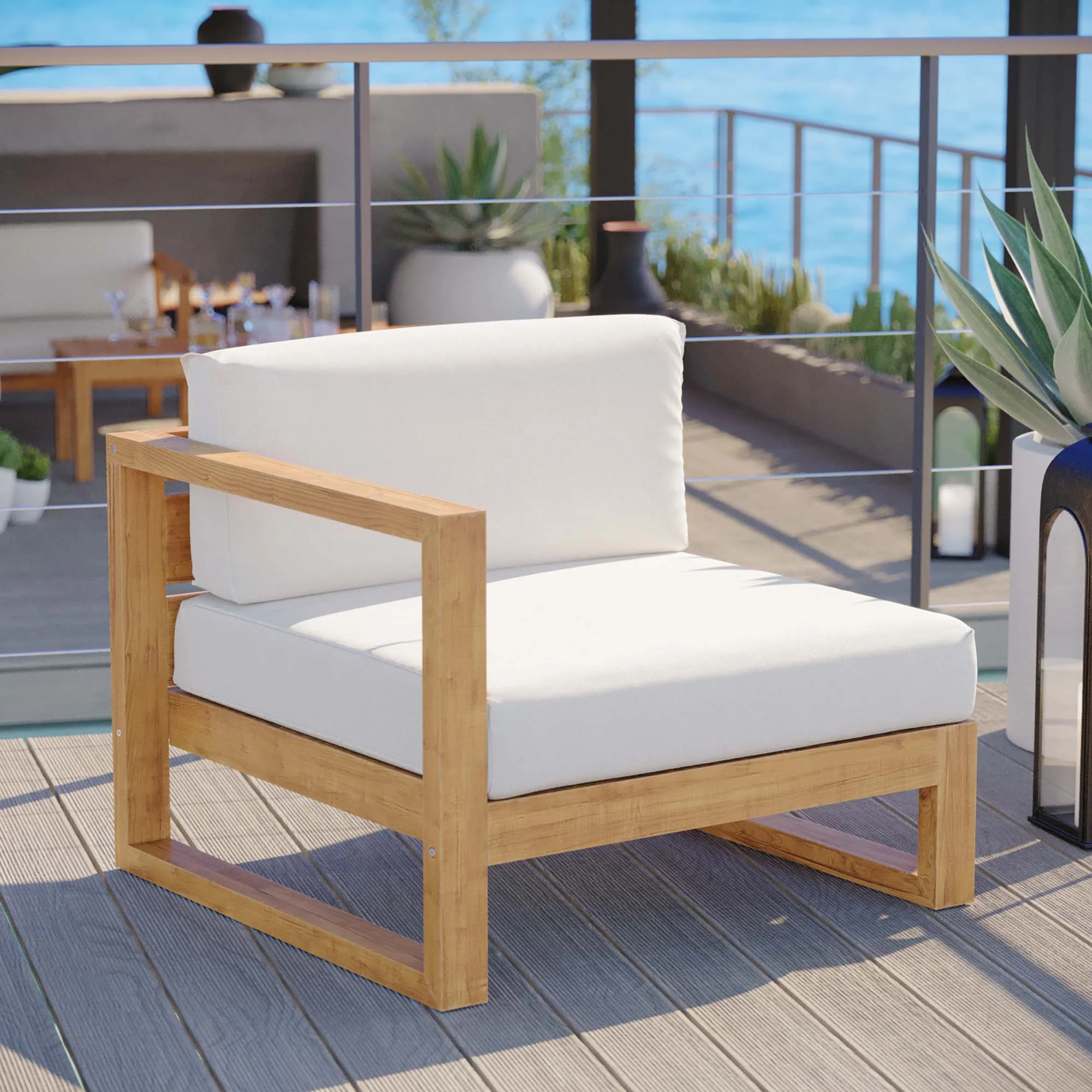 Upland Outdoor Patio Teak Wood Left-Arm Chair - Image 2