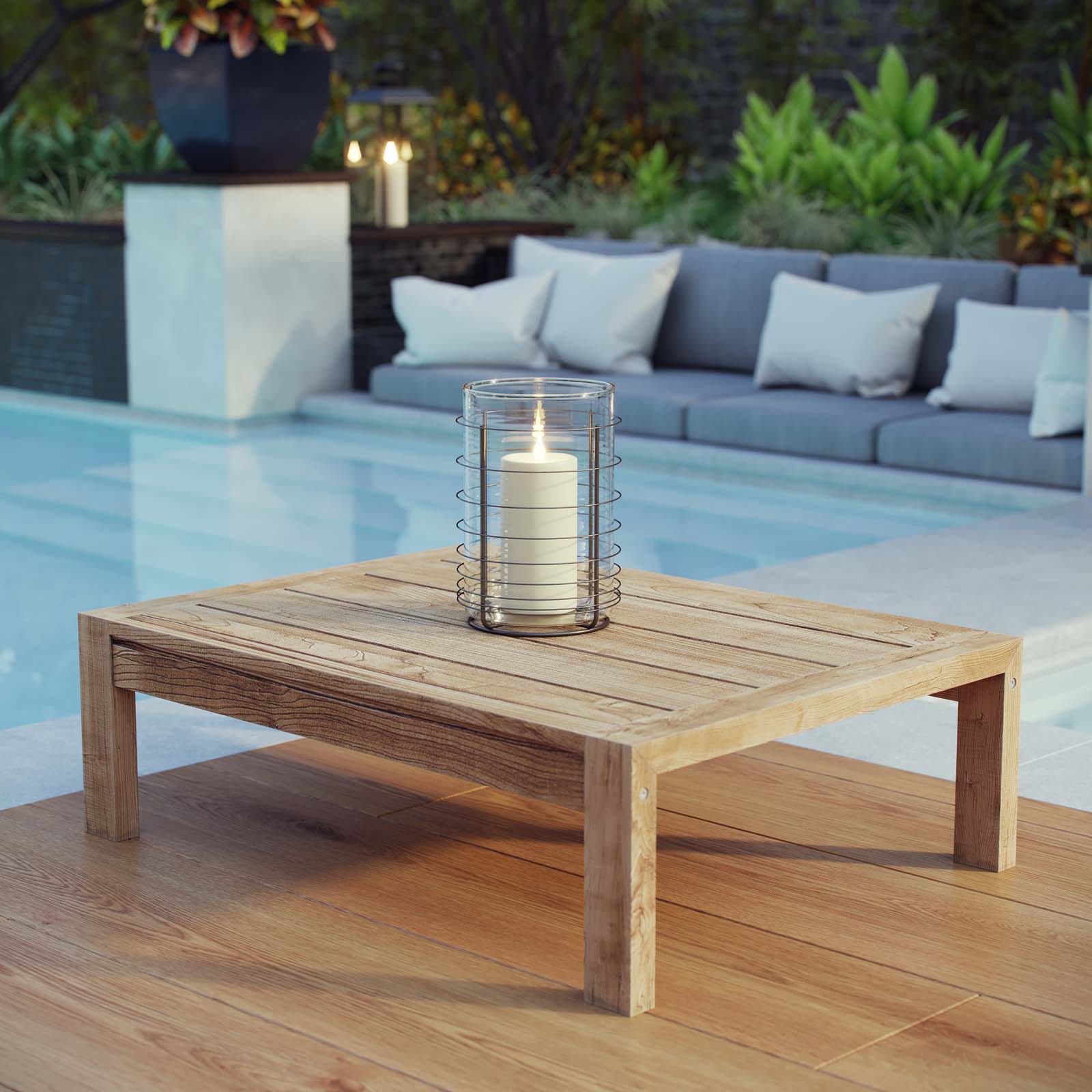 Upland Outdoor Patio Wood Coffee Table in Natural - Image 2