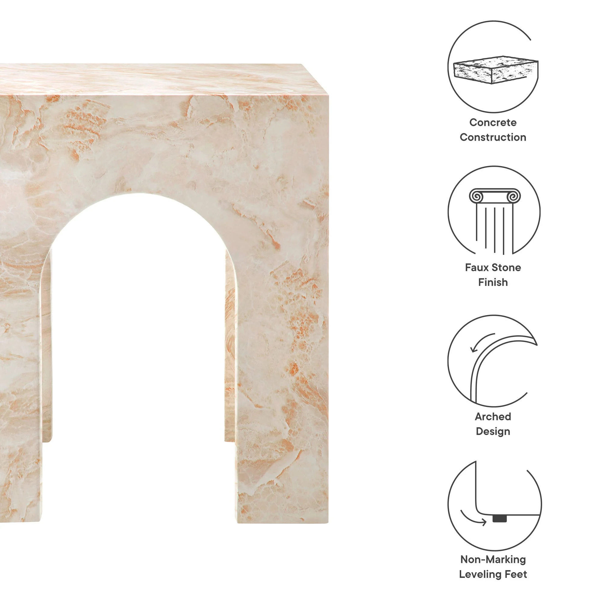 Valen Square Indoor - Outdoor Patio Arched Concrete Side Table - Image 10