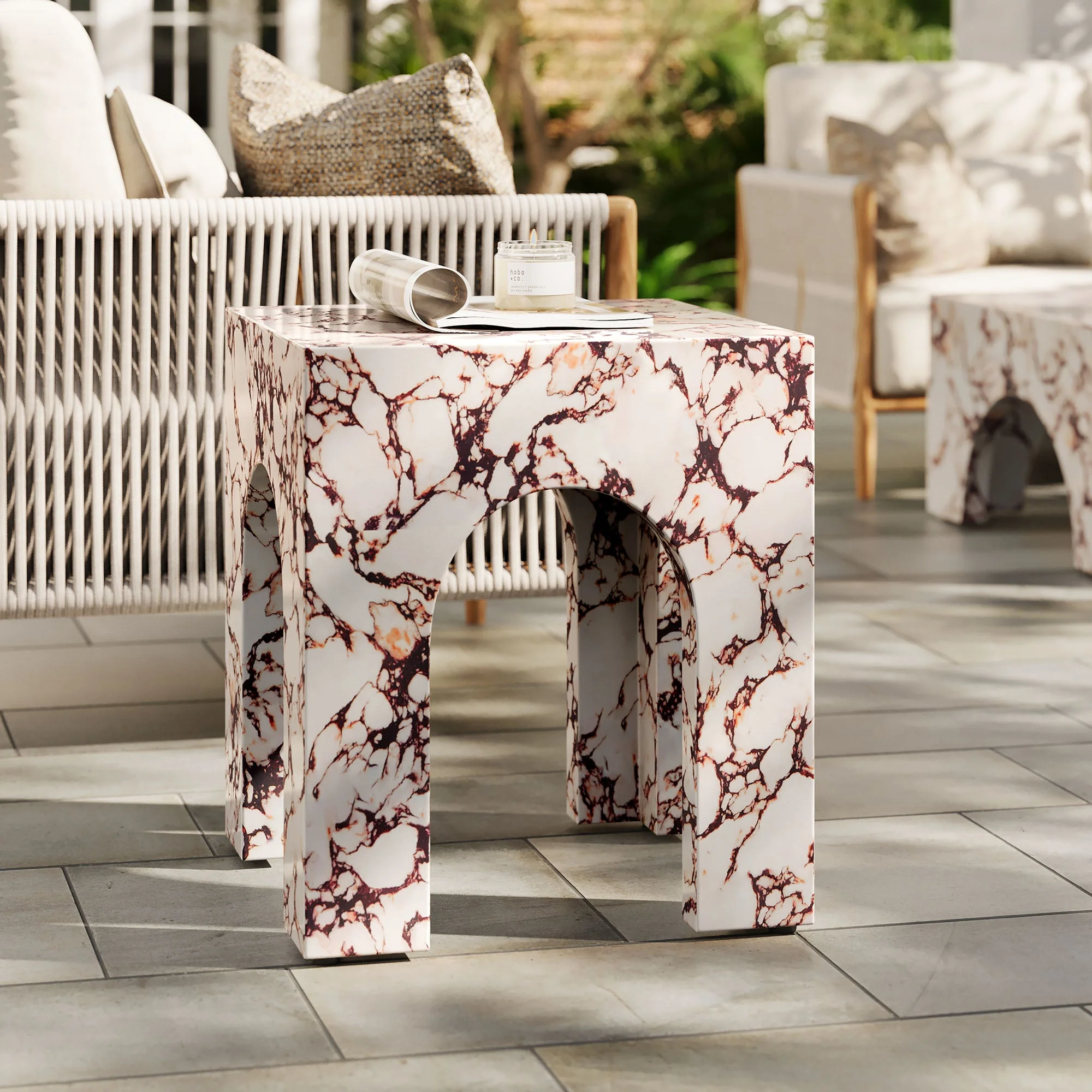 Valen Square Indoor - Outdoor Patio Arched Concrete Side Table - Image 14