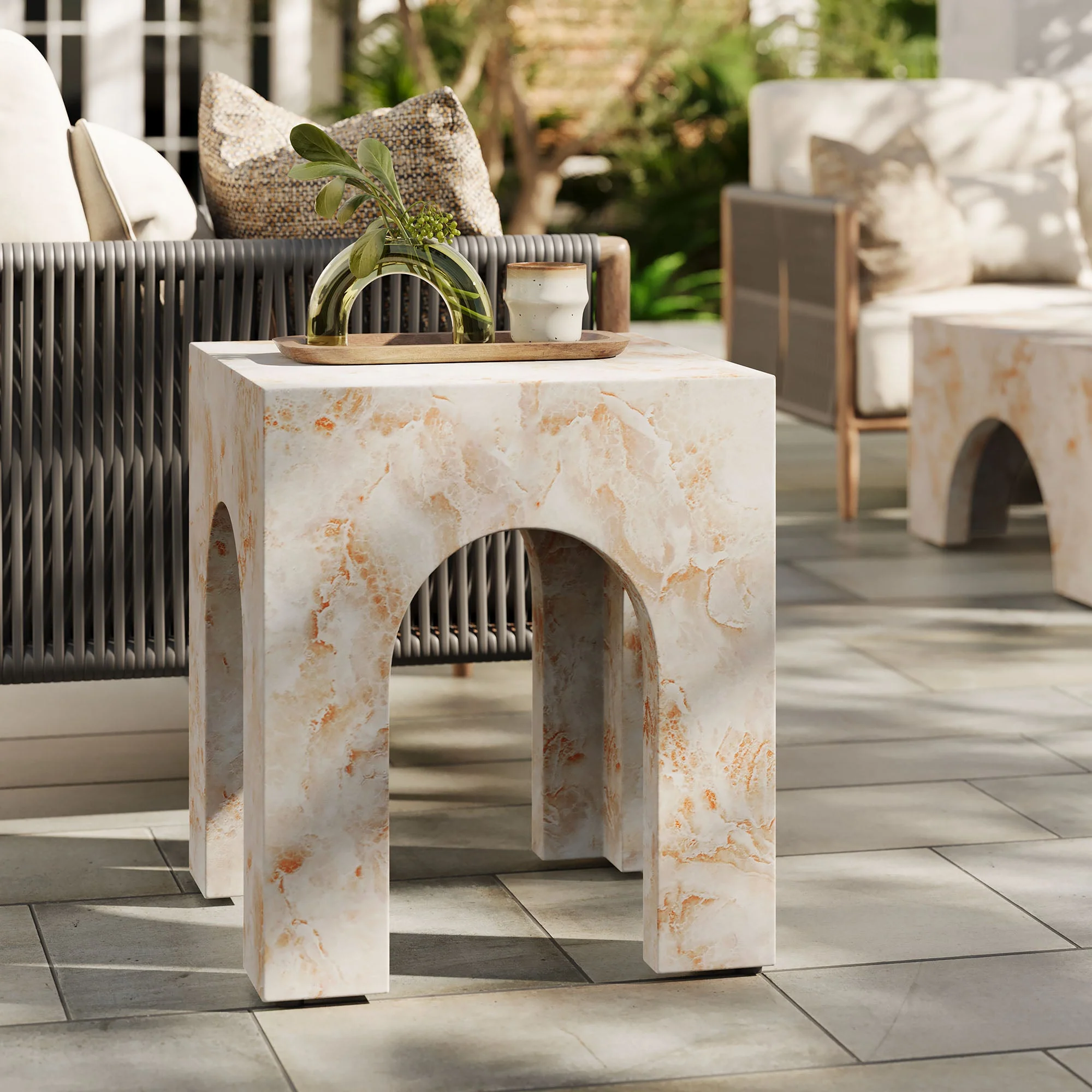 Valen Square Indoor - Outdoor Patio Arched Concrete Side Table - Image 2