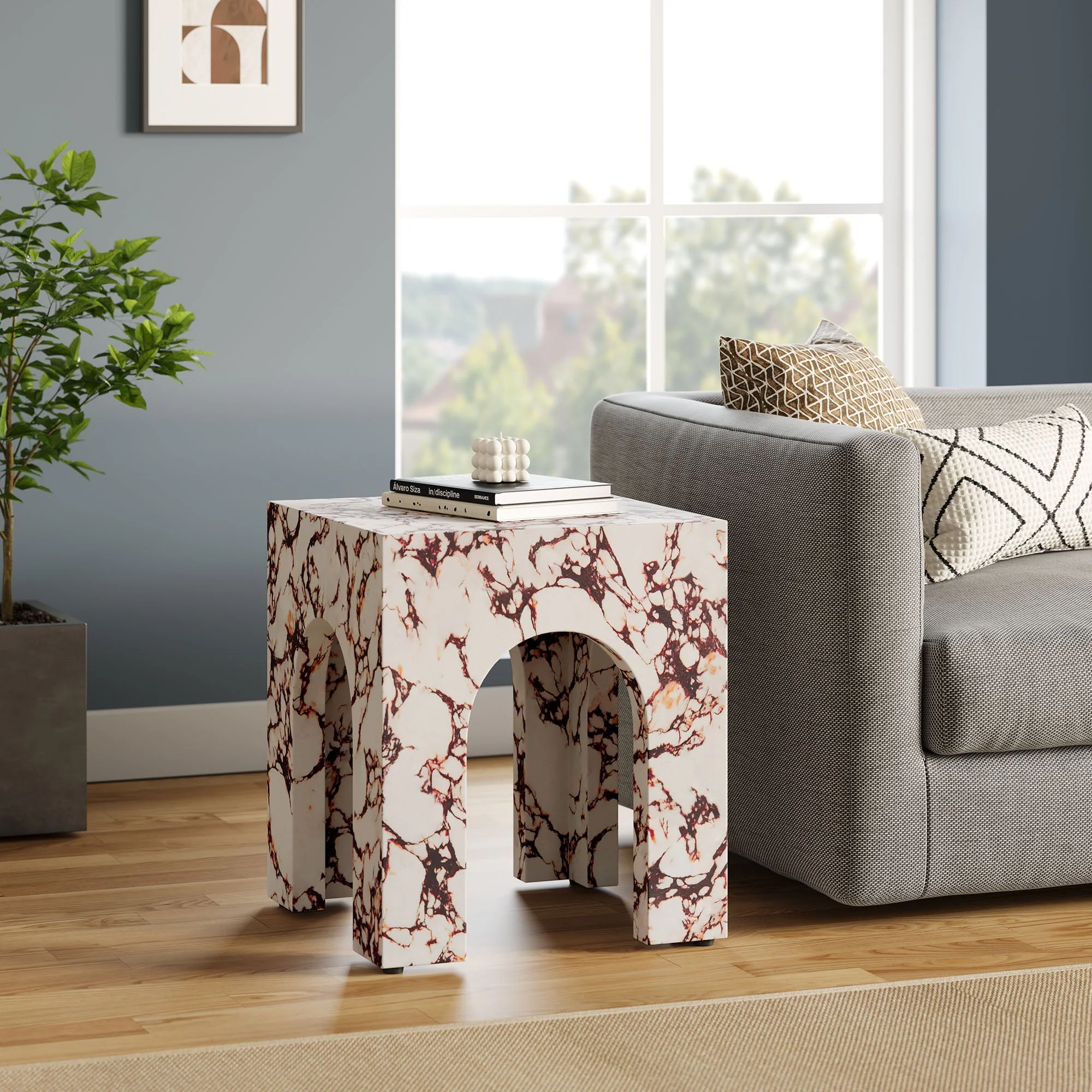 Valen Square Indoor - Outdoor Patio Arched Concrete Side Table - Image 20