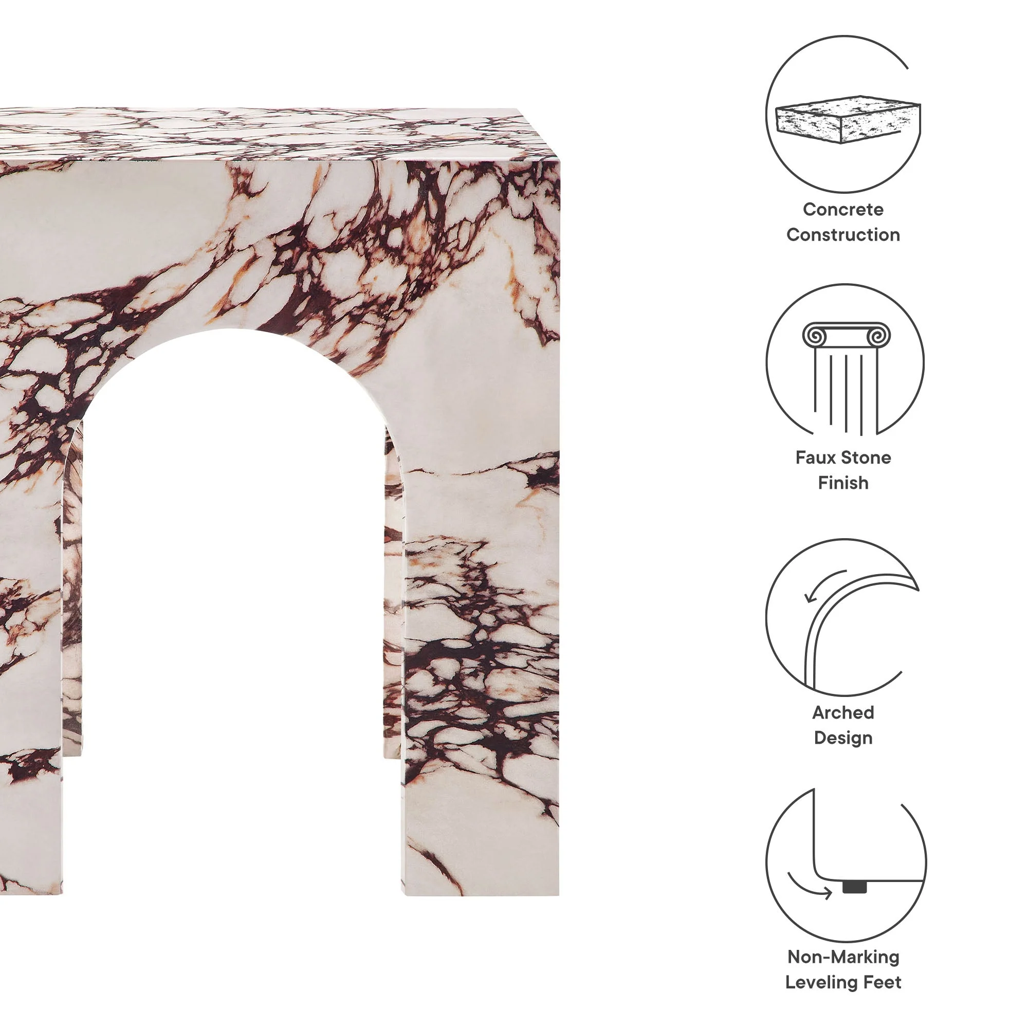 Valen Square Indoor - Outdoor Patio Arched Concrete Side Table - Image 23