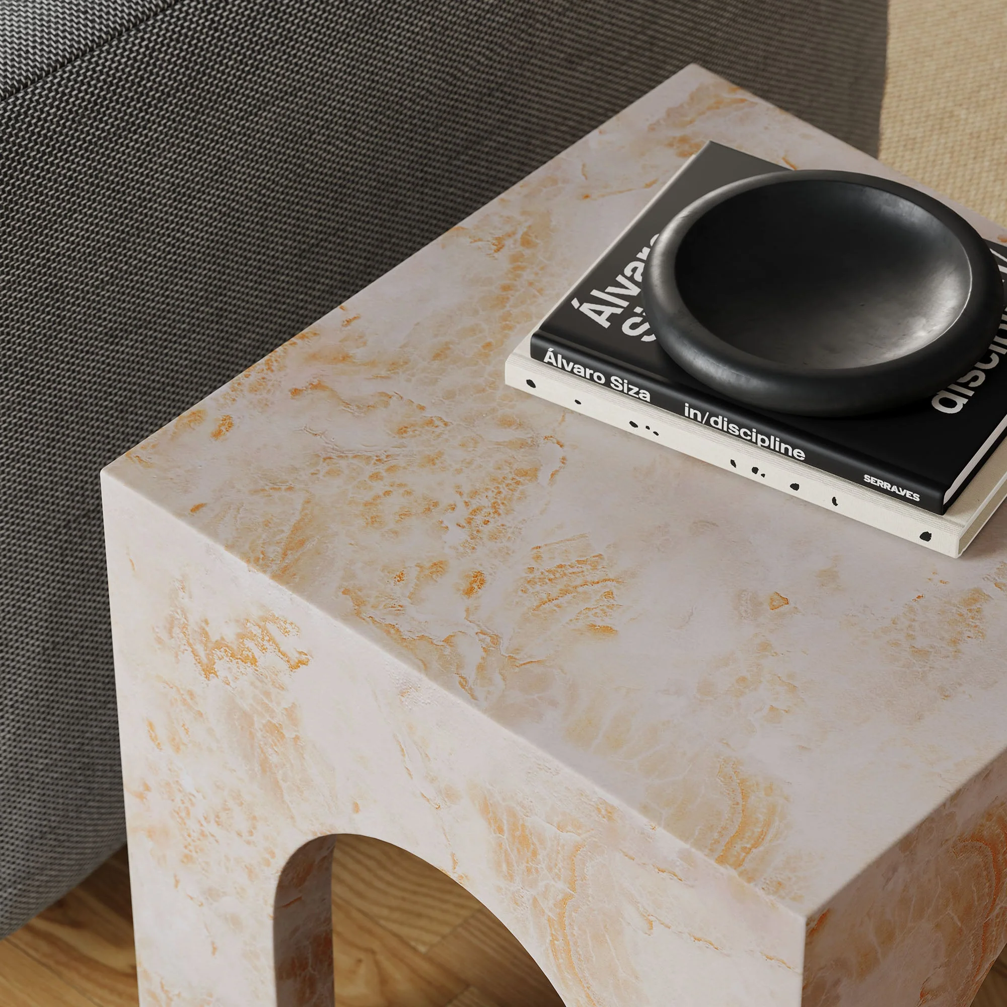 Valen Square Indoor - Outdoor Patio Arched Concrete Side Table - Image 3