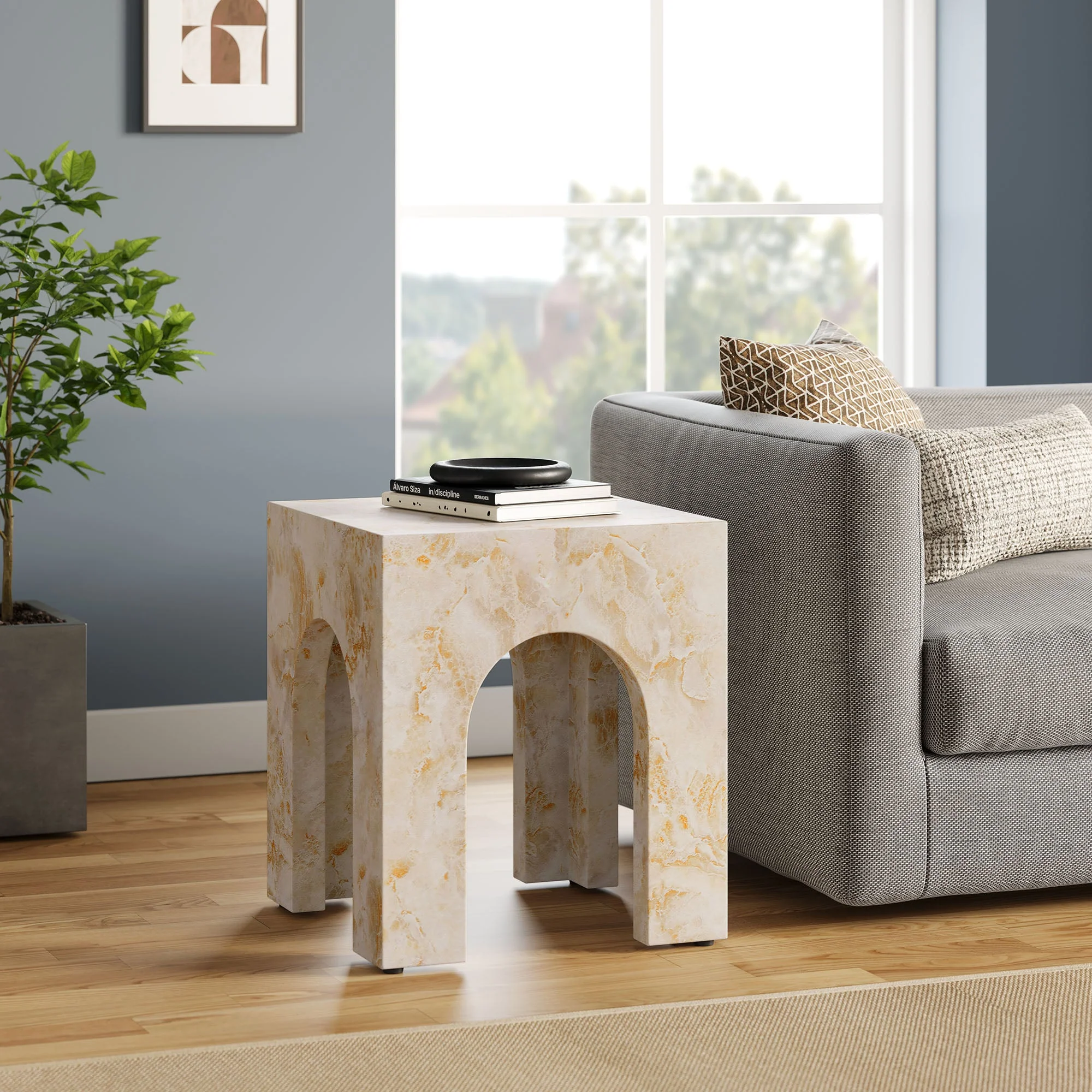 Valen Square Indoor - Outdoor Patio Arched Concrete Side Table - Image 8