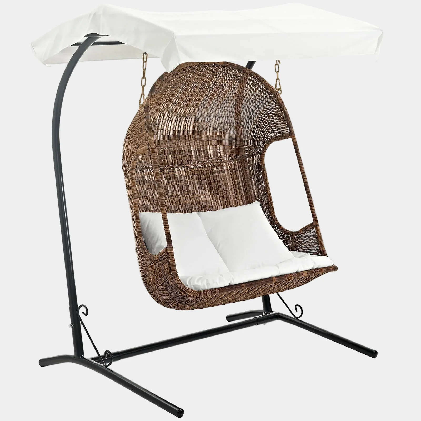 Vantage Outdoor Patio Swing Chair With Stand in Brown White