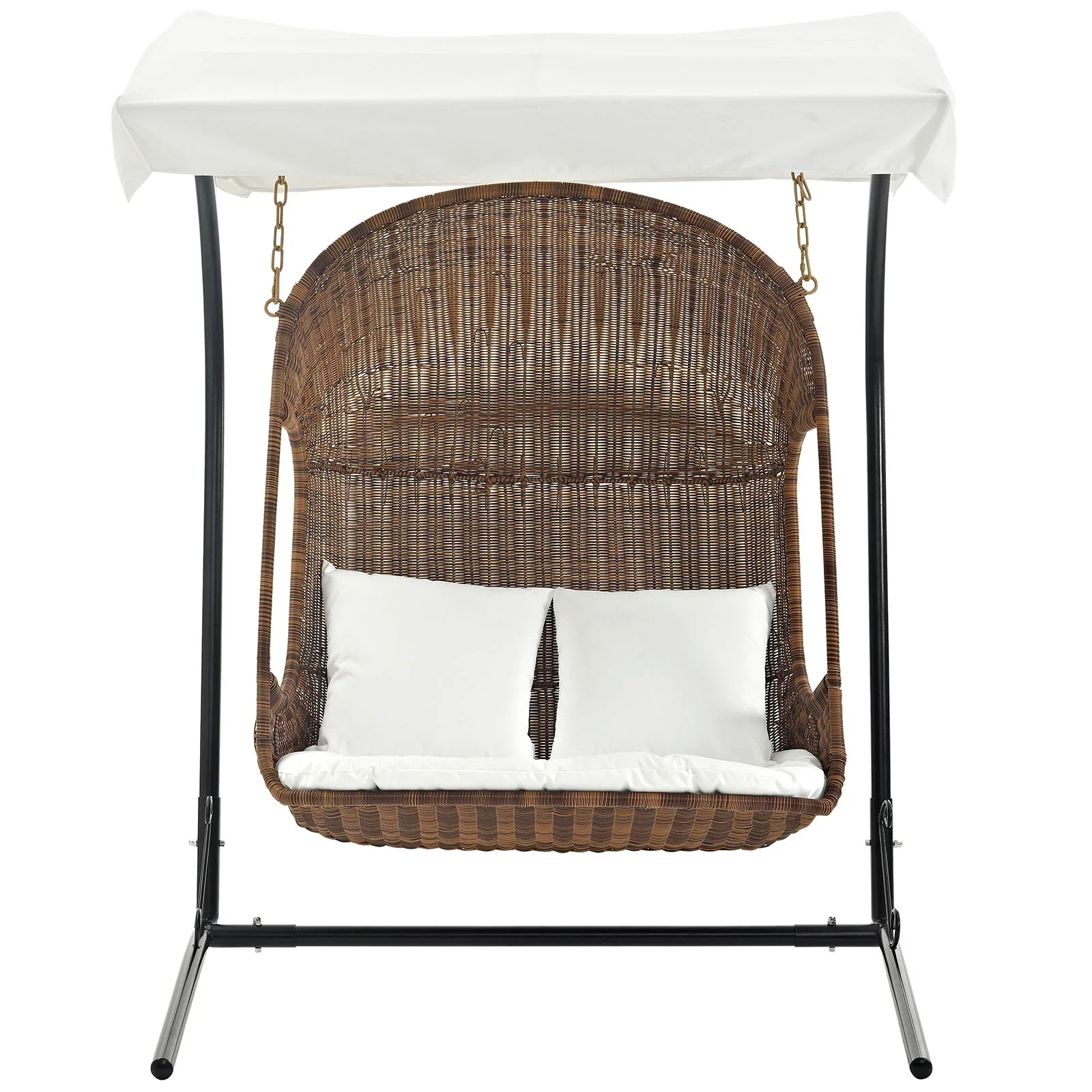 Vantage Outdoor Patio Swing Chair With Stand in Brown White - Image 4