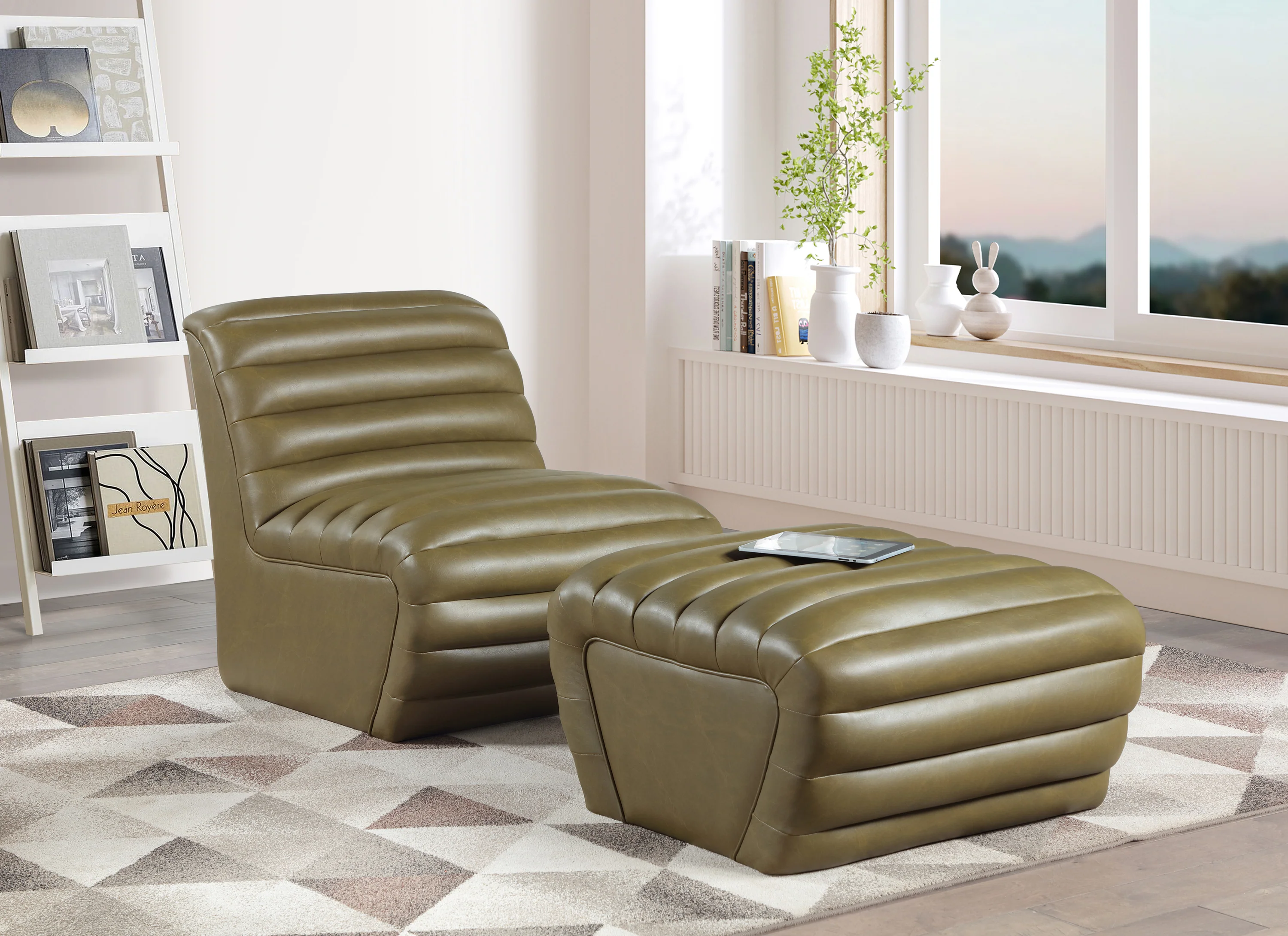 Vega Vegan Leather Upholstered Ottoman - Image 19