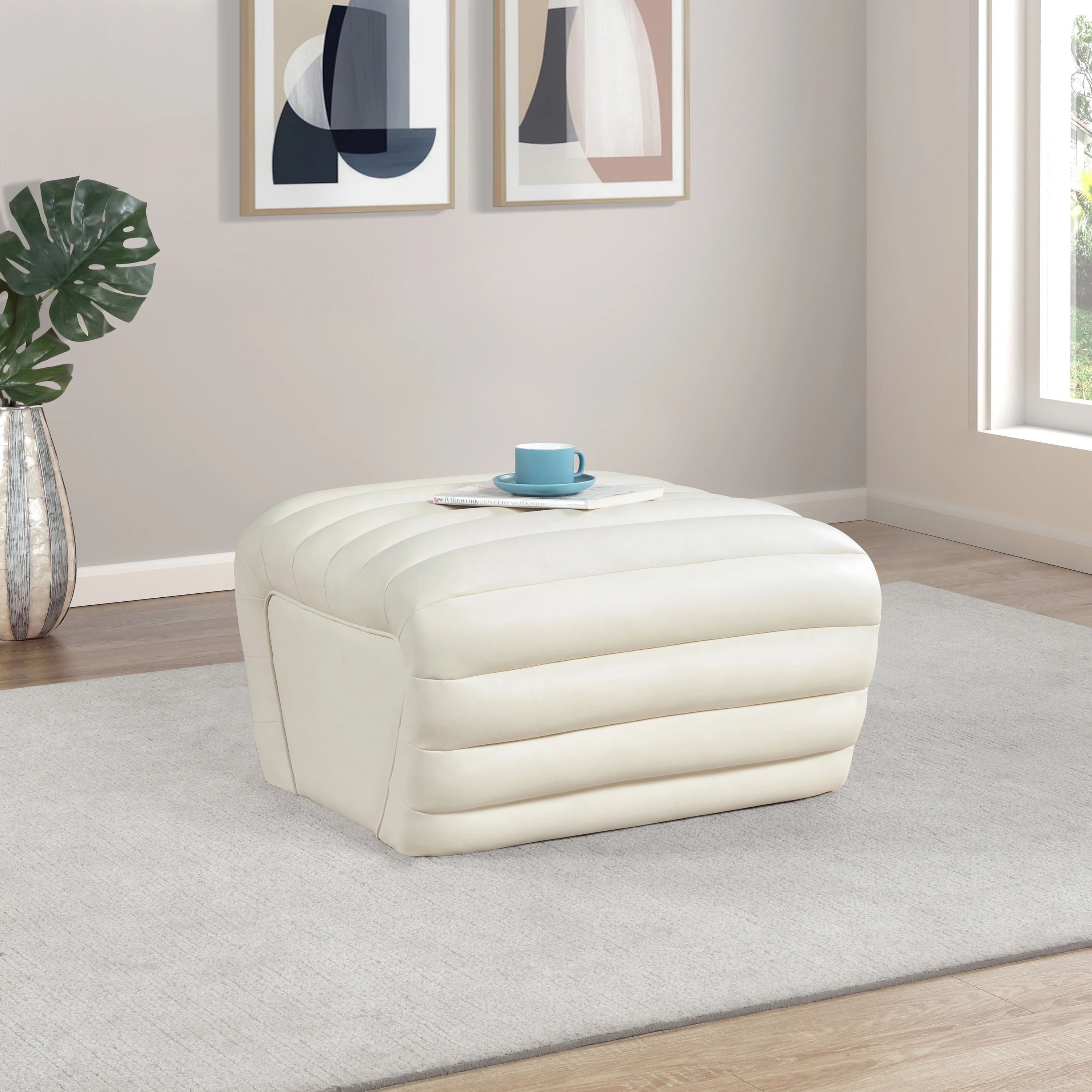 Vega Vegan Leather Upholstered Ottoman - Image 8