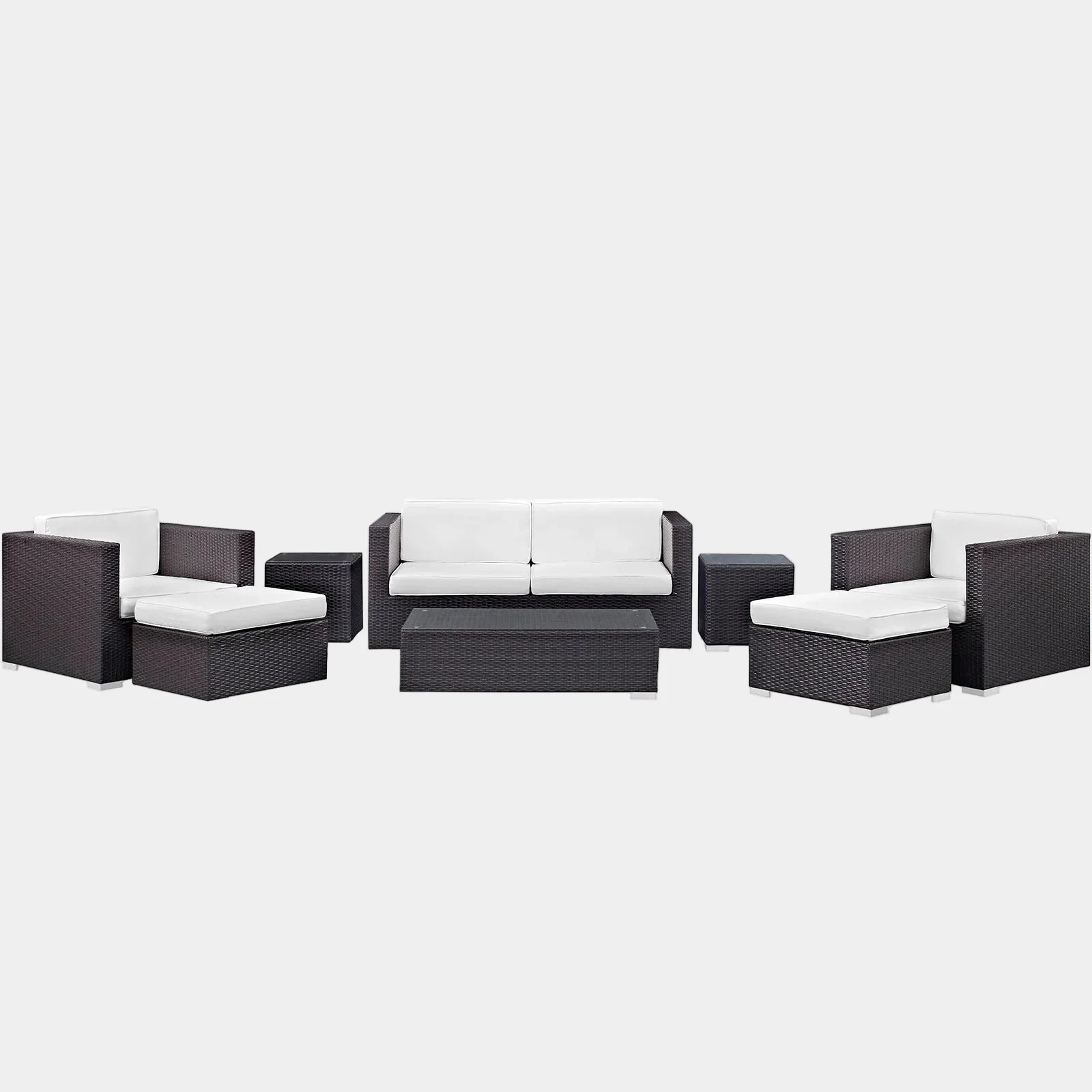 Venice 8 Piece Outdoor Patio Sofa Set in Espresso White