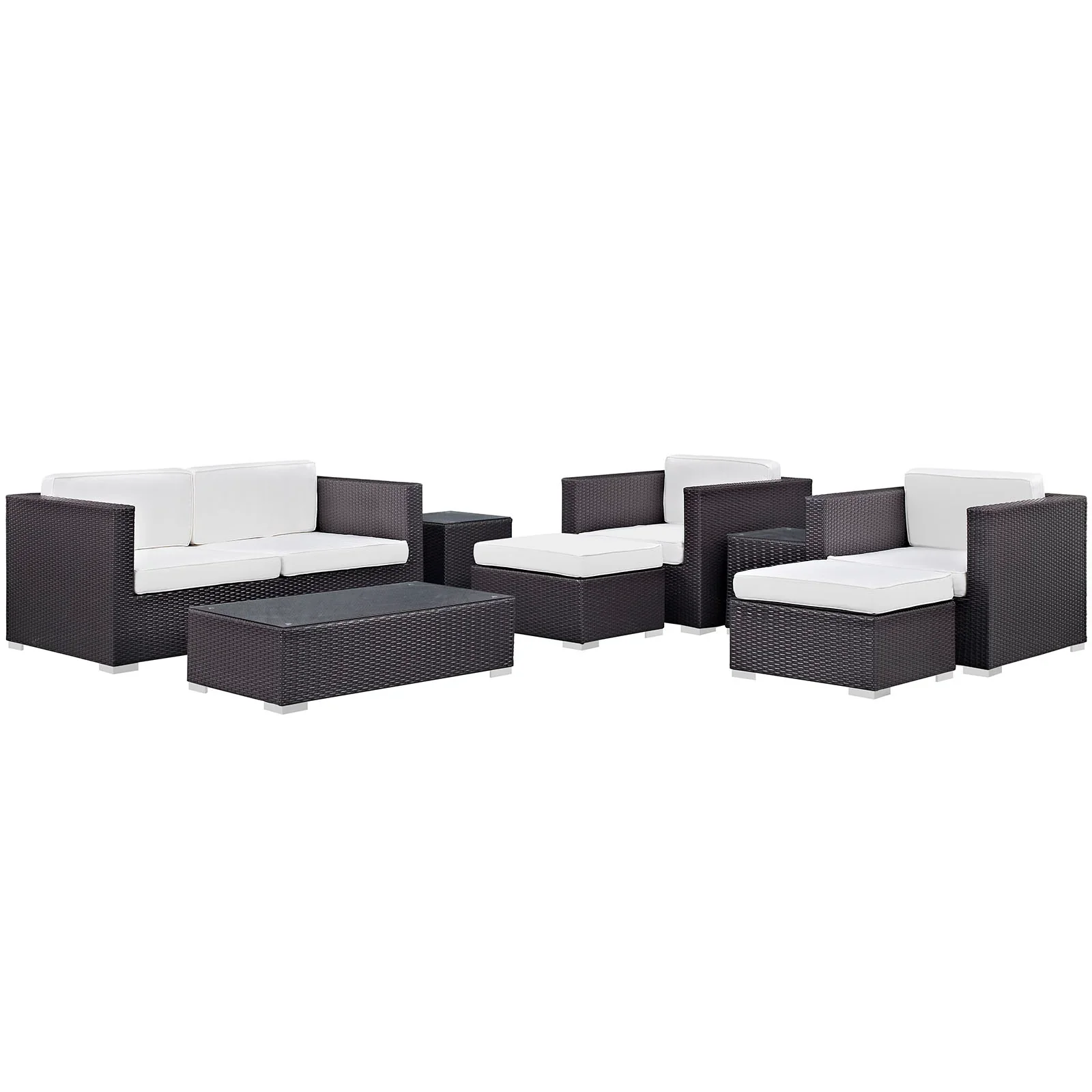 Venice 8 Piece Outdoor Patio Sofa Set in Espresso White - Image 2