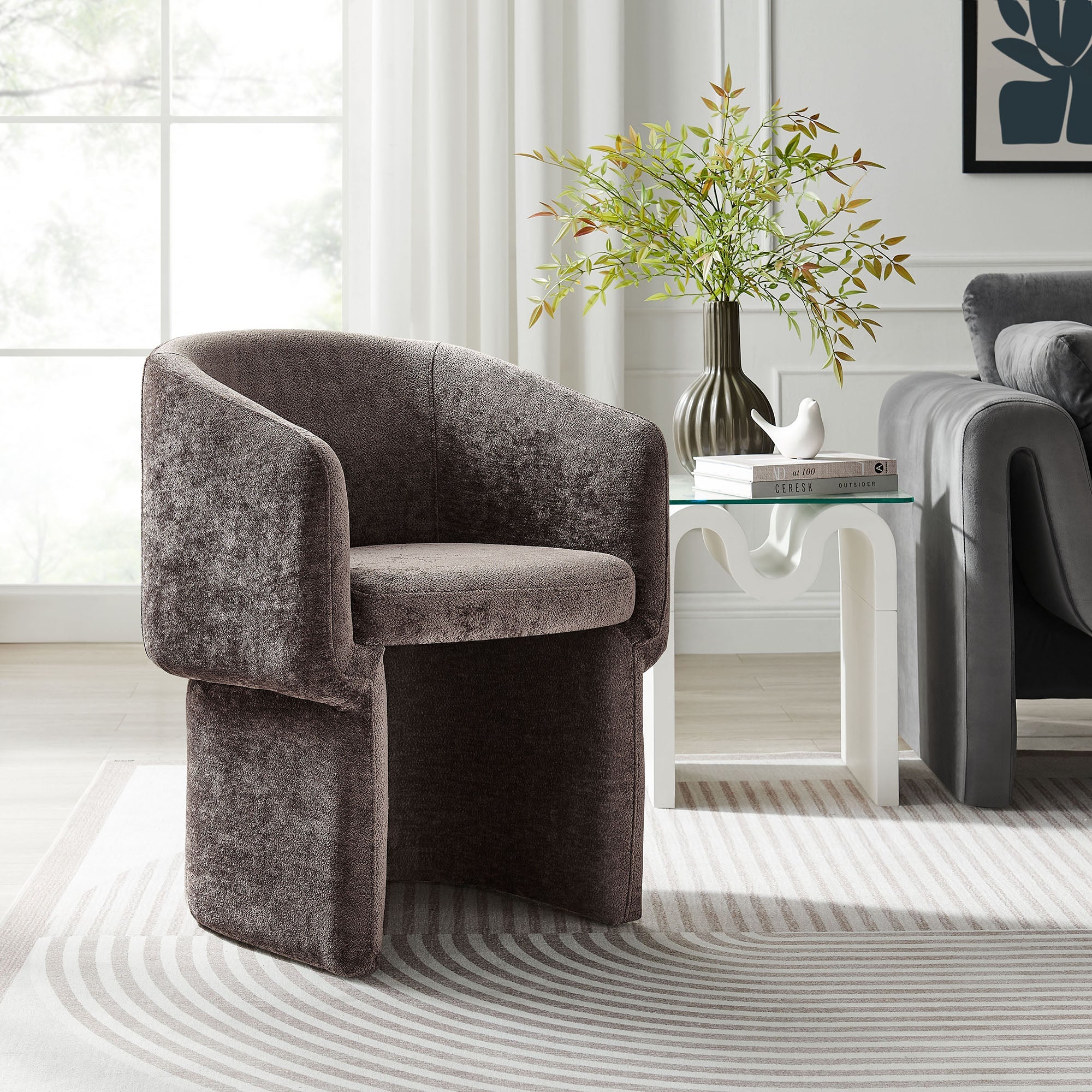 Verity Barrel Back Chenille Dining Armchair - Image 22