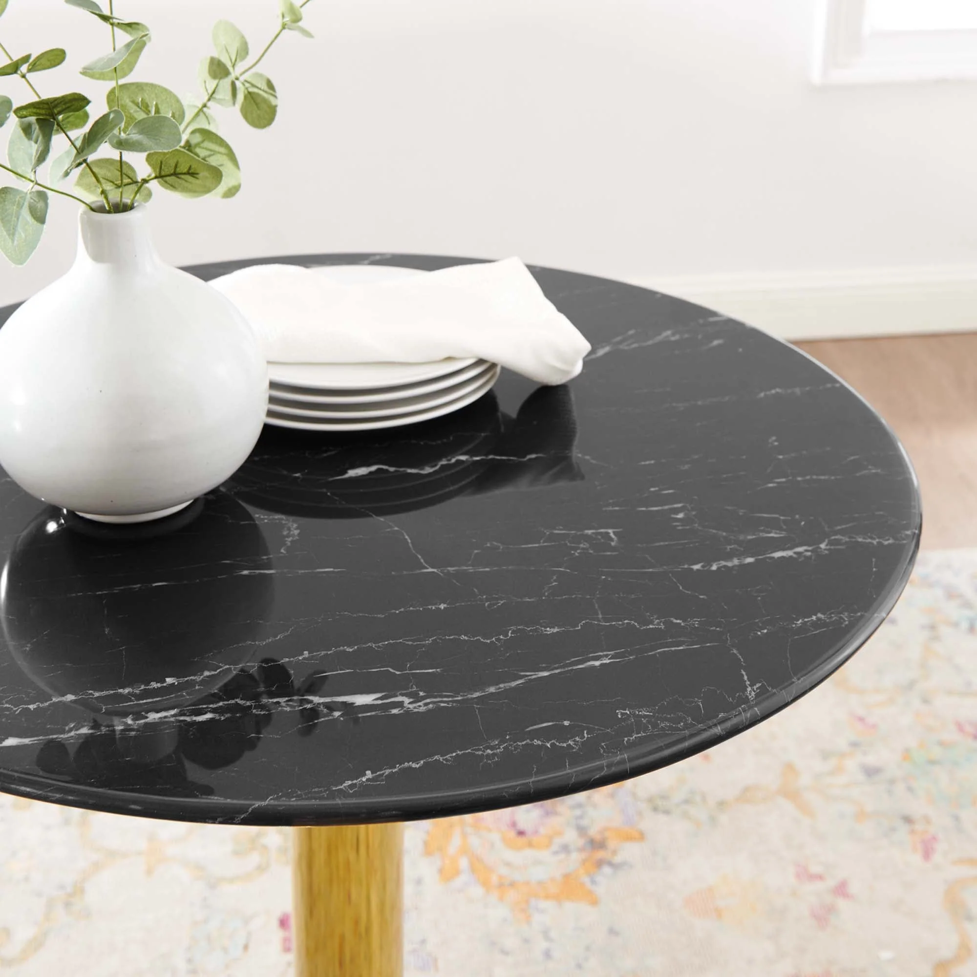Verne 28" Artificial Marble Dining Table in Gold Black - Image 3