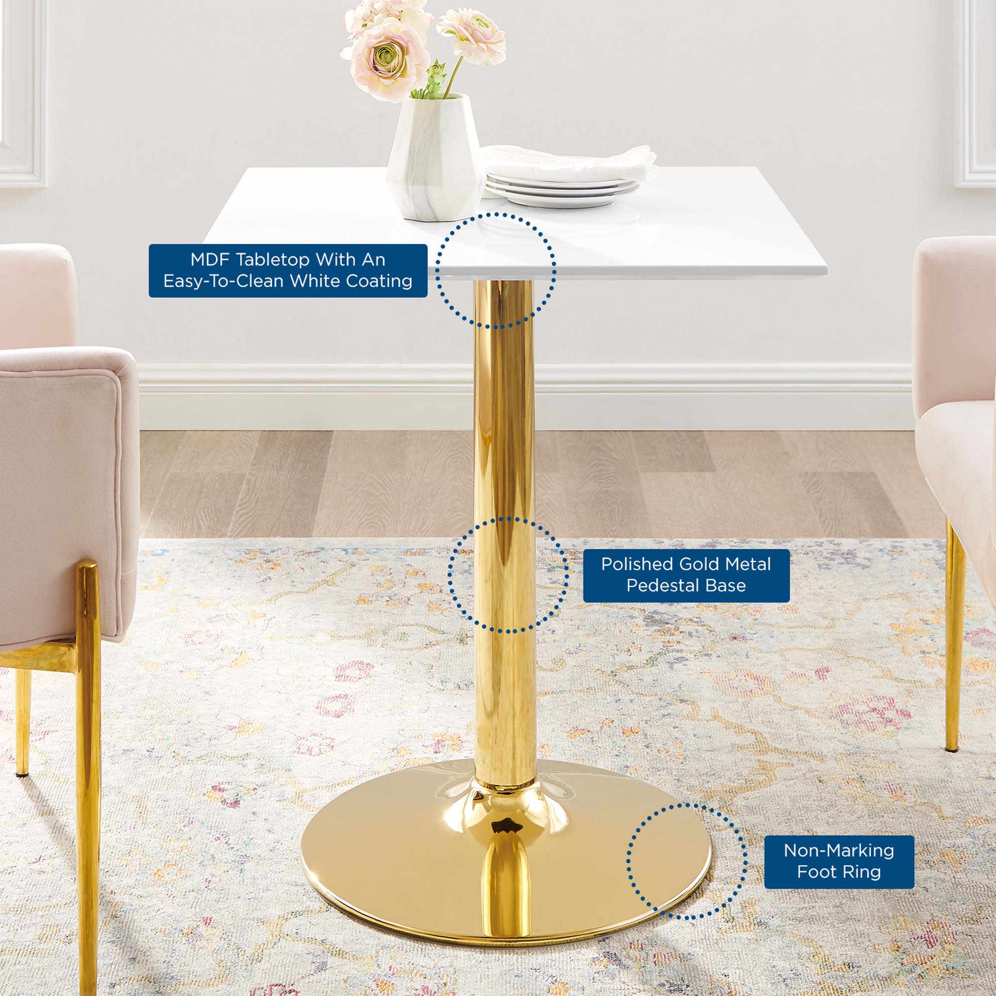 Verne 28" Square Dining Table in Gold White - Image 6