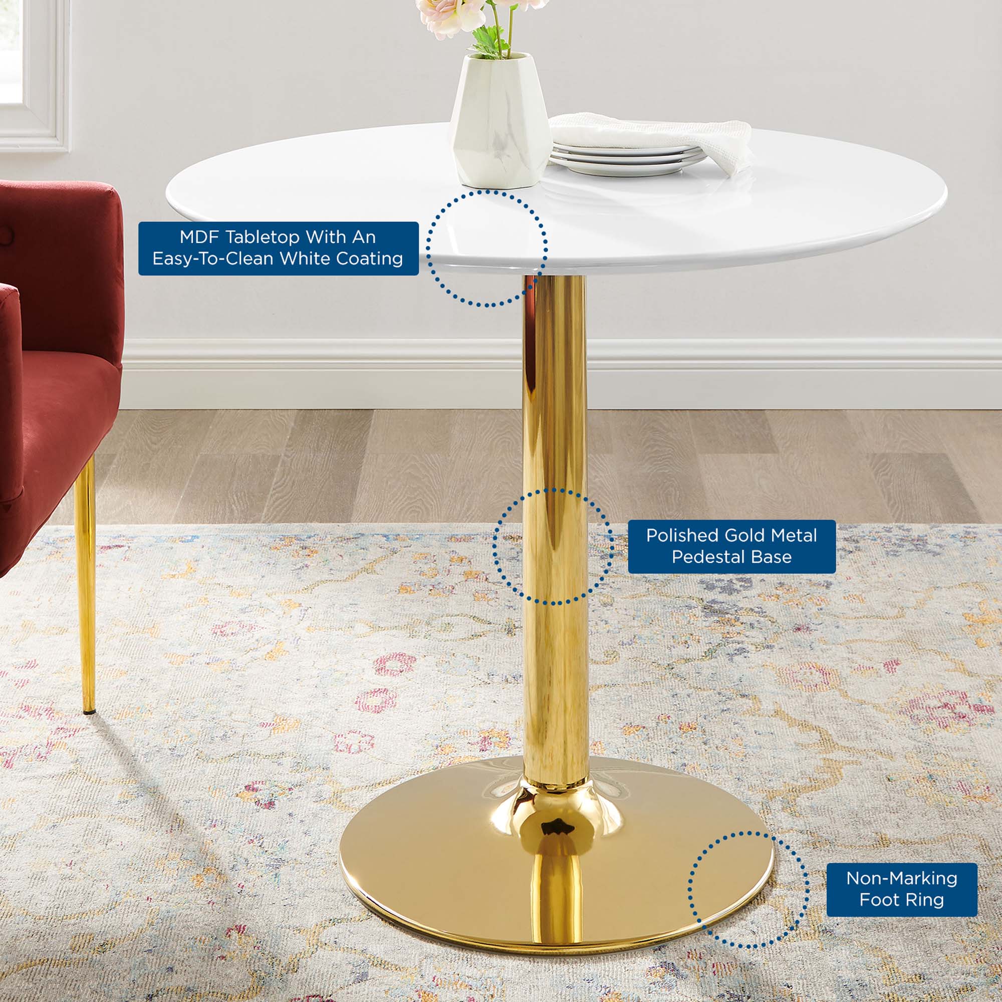 Verne 35" Dining Table in Gold White - Image 6
