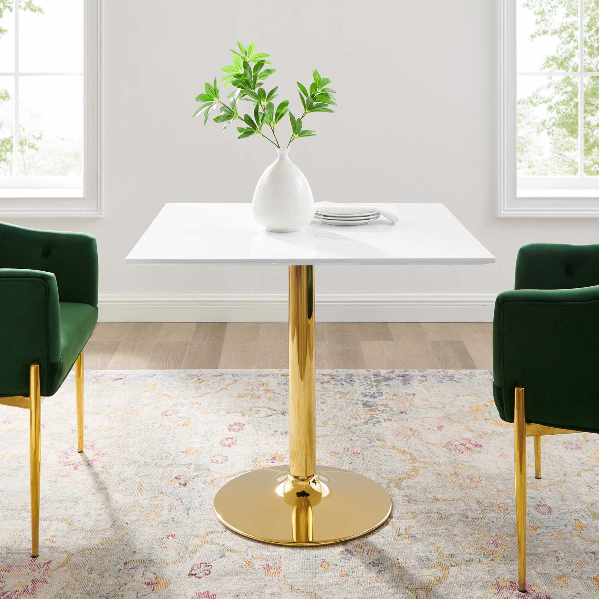 Verne 35" Square Dining Table in Gold White - Image 2