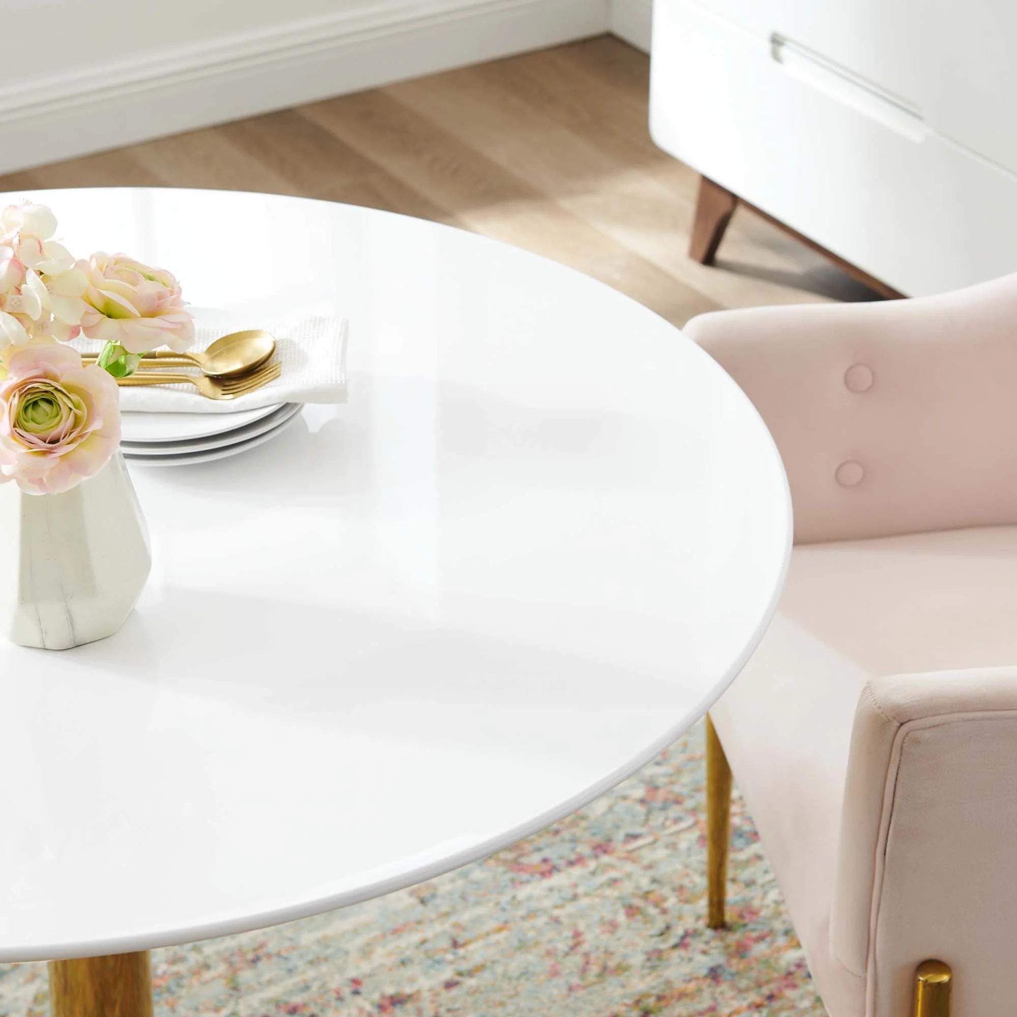 Verne 40" Dining Table in Gold White - Image 3