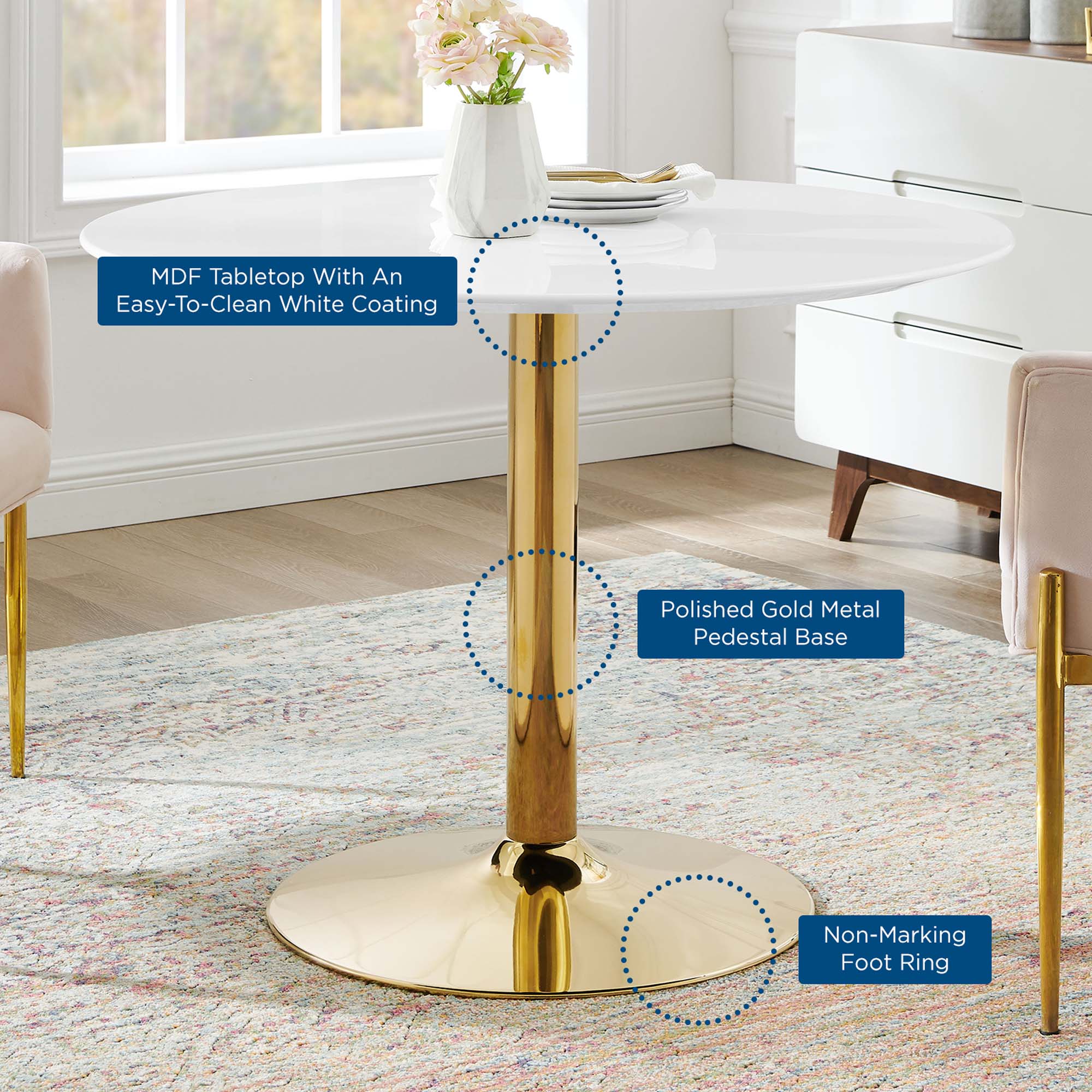 Verne 40" Dining Table in Gold White - Image 6