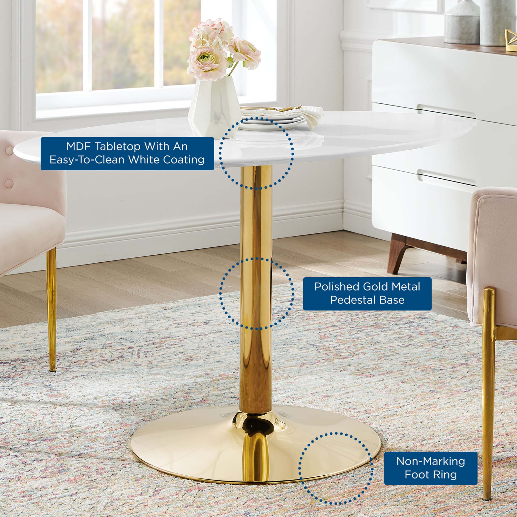 Verne 48" Oval Dining Table in Gold White - Image 6
