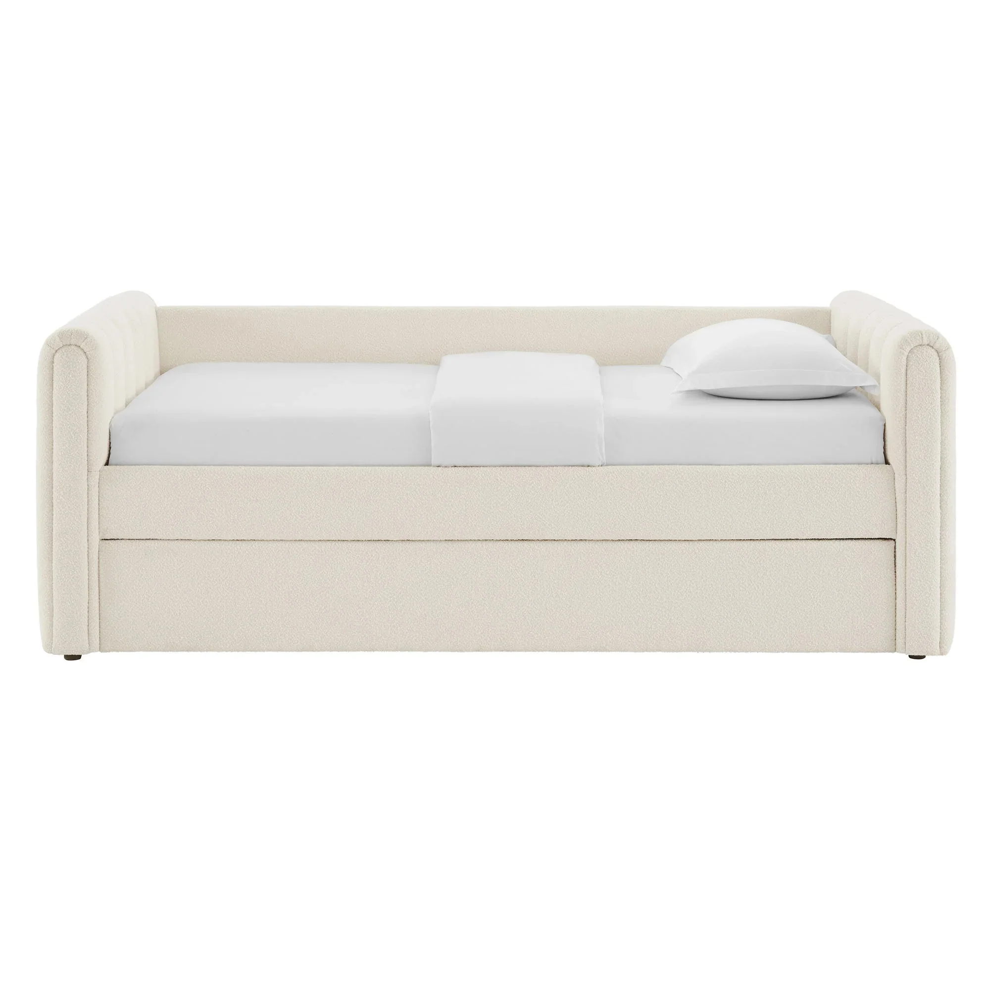 Veyla Channel Tufted Boucle Twin Daybed With Trundle in Cloud - Image 10