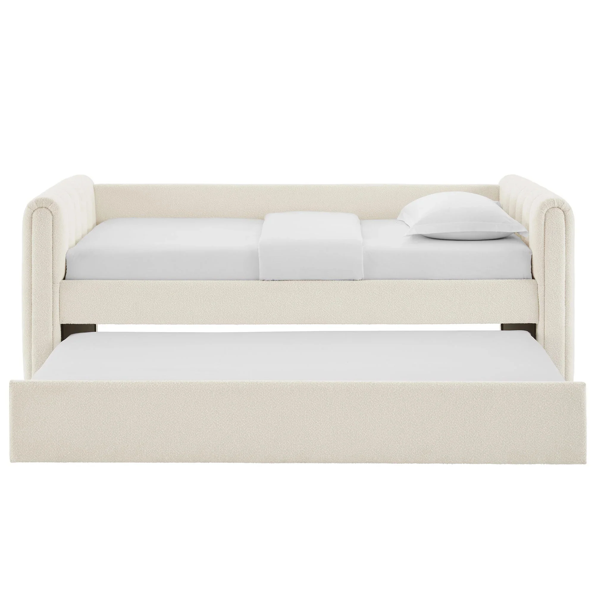 Veyla Channel Tufted Boucle Twin Daybed With Trundle in Cloud - Image 11