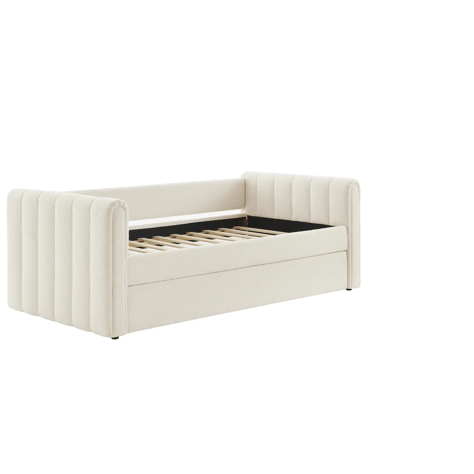 Veyla Channel Tufted Boucle Twin Daybed With Trundle in Cloud - Image 12