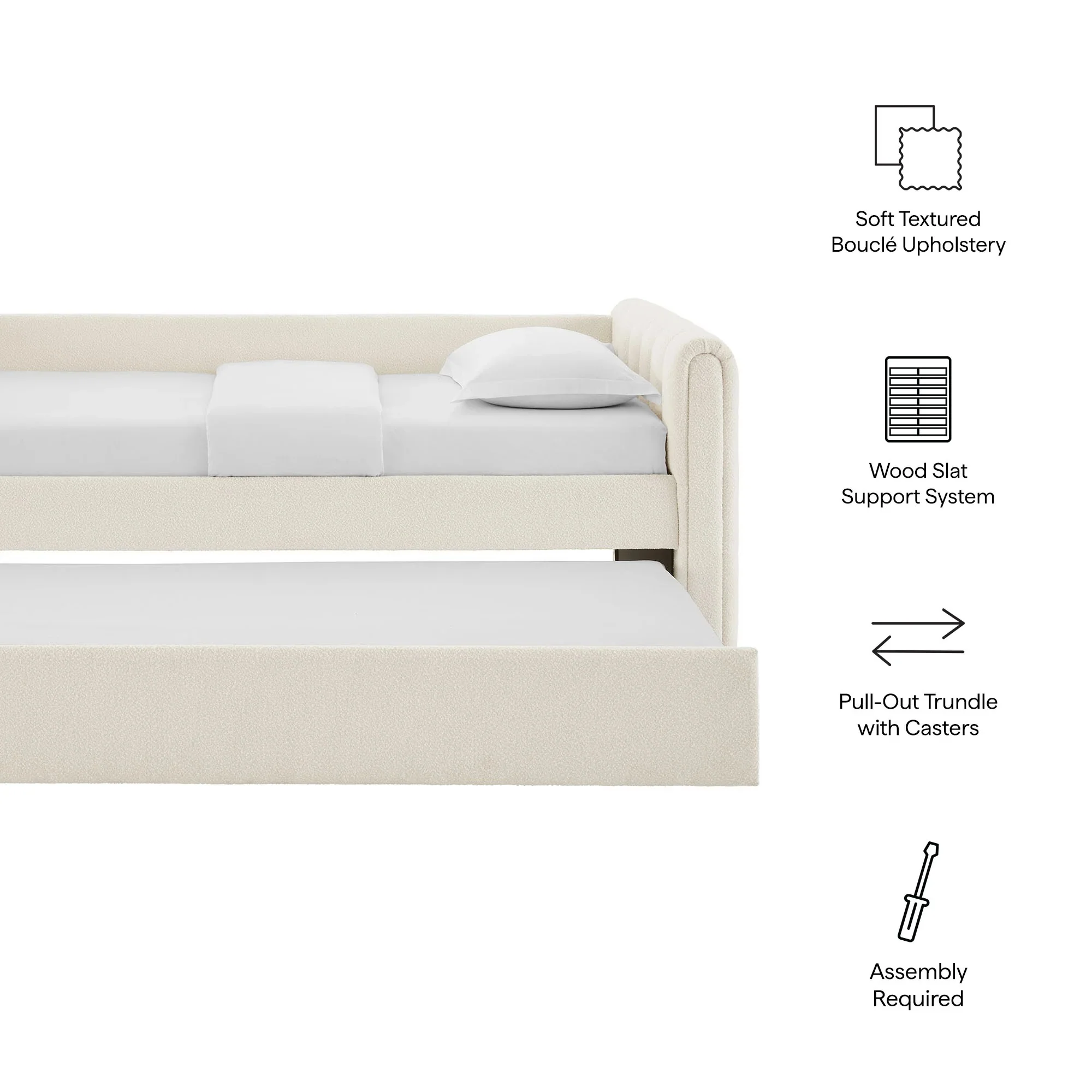 Veyla Channel Tufted Boucle Twin Daybed With Trundle in Cloud - Image 16