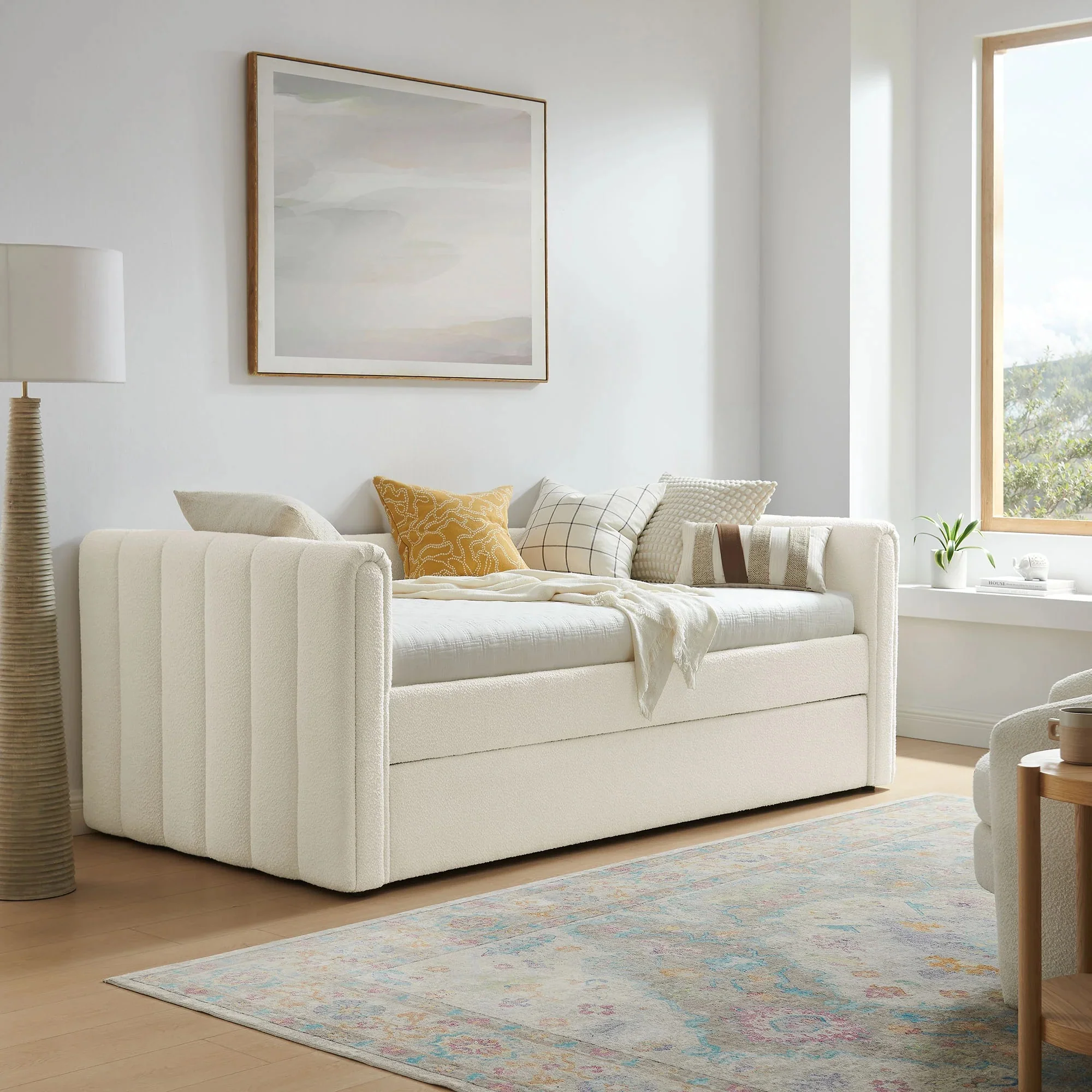 Veyla Channel Tufted Boucle Twin Daybed With Trundle in Cloud - Image 3