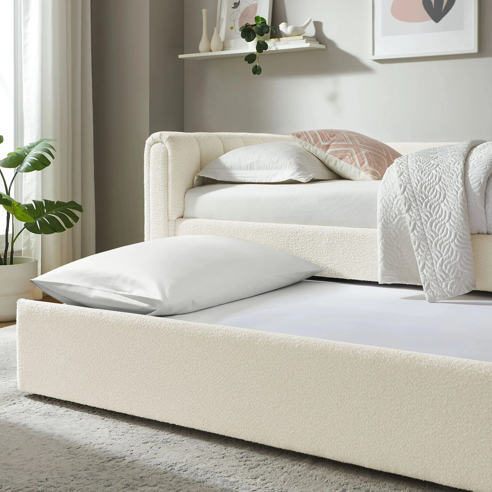 Veyla Channel Tufted Boucle Twin Daybed With Trundle in Cloud - Image 4
