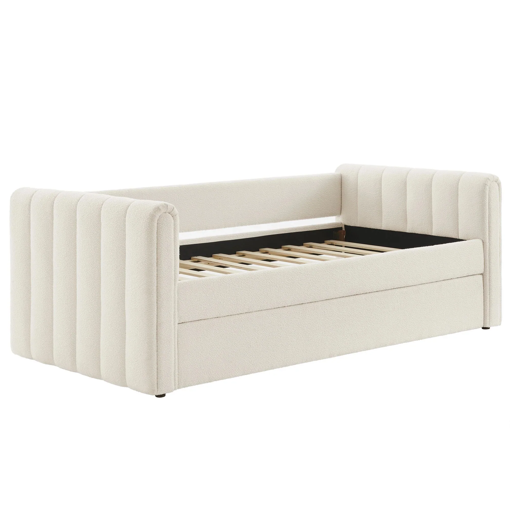 Veyla Channel Tufted Boucle Twin Daybed With Trundle in Cloud - Image 5