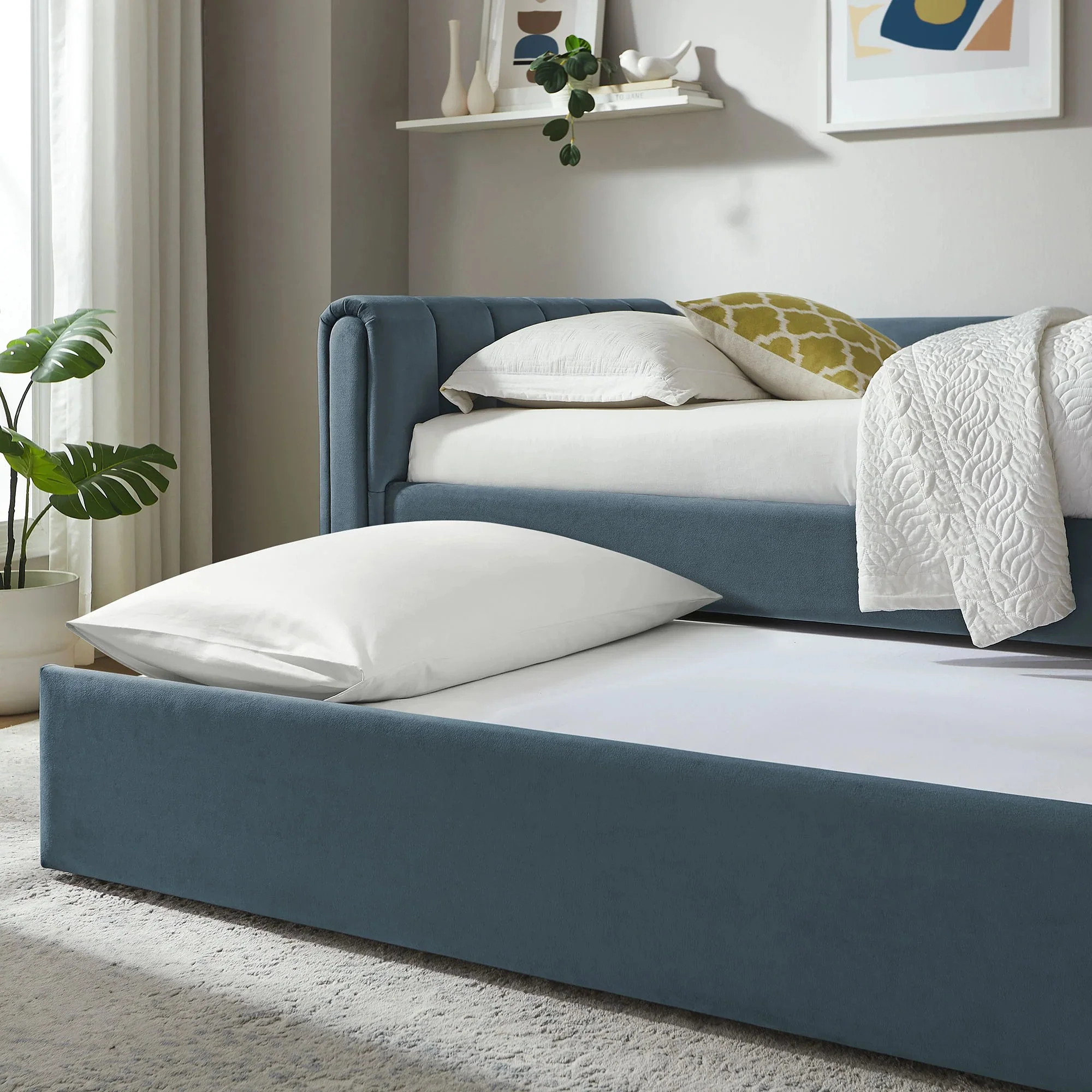 Veyla Channel Tufted Performance Velvet Twin Daybed With Trundle - Image 20