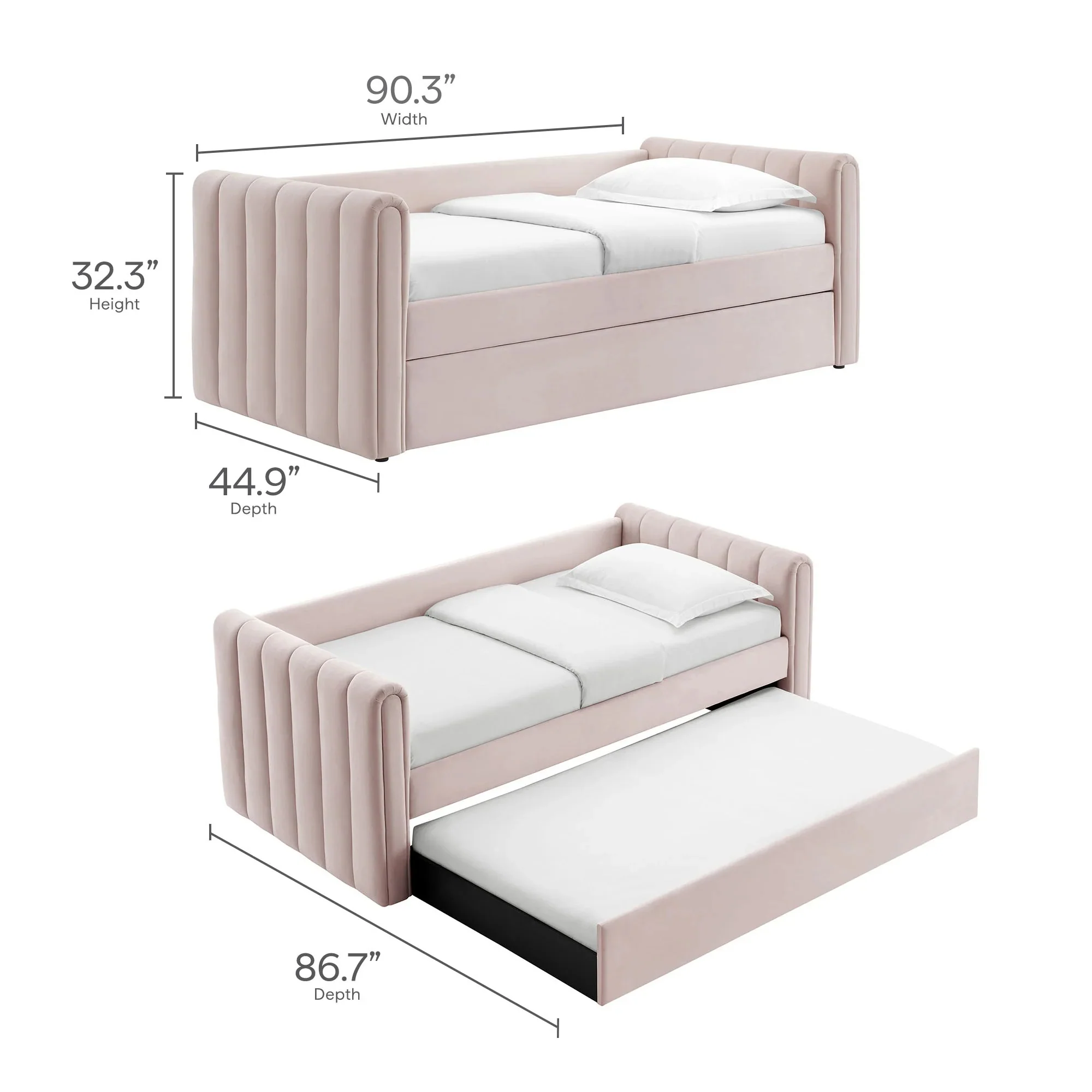 Veyla Channel Tufted Performance Velvet Twin Daybed With Trundle - Image 64