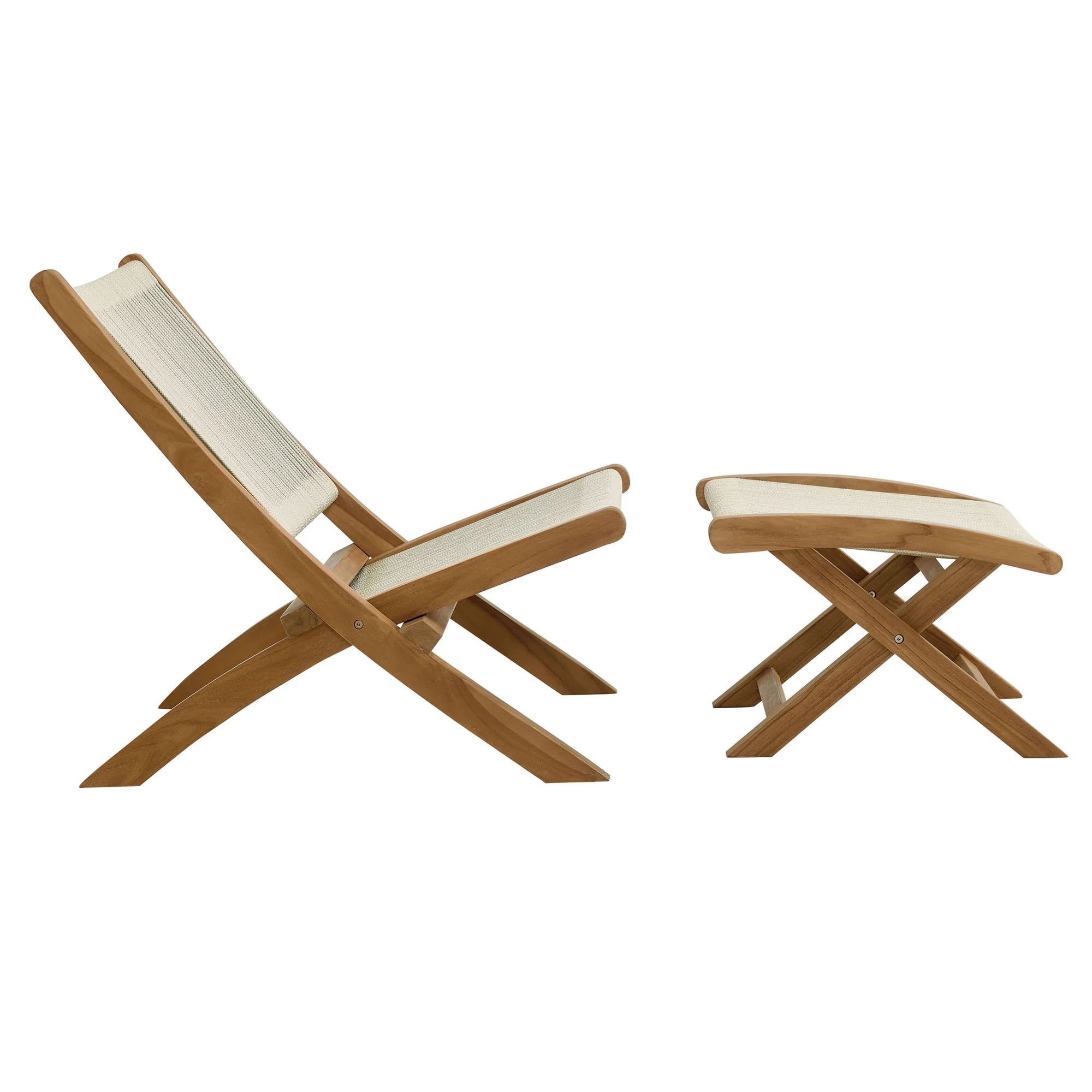 Vienna 2-Piece Outdoor Patio Teak and Rope Folding Accent Lounge Chair and Ottoman Set - Image 10