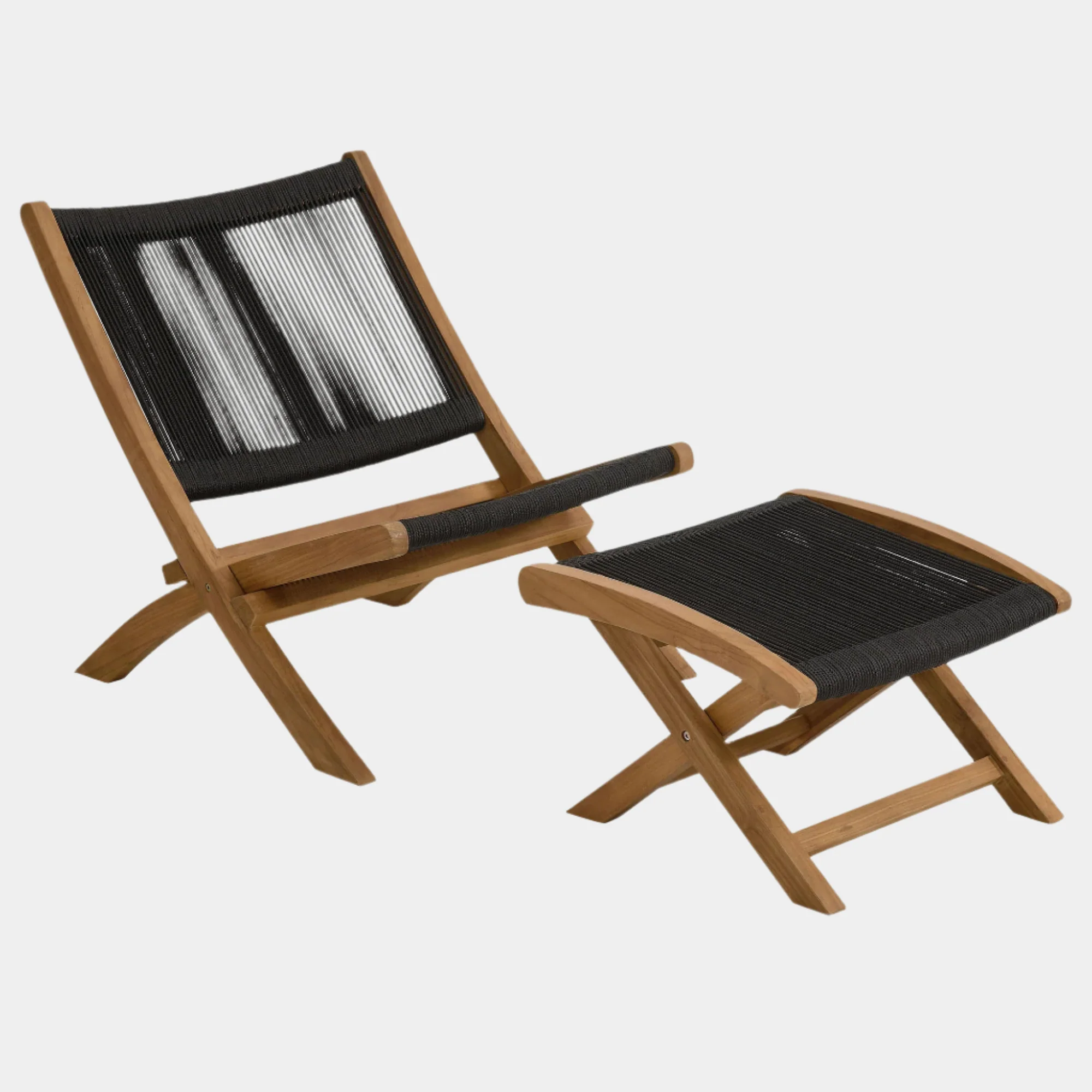 Vienna 2-Piece Outdoor Patio Teak and Rope Folding Accent Lounge Chair and Ottoman Set - Image 14