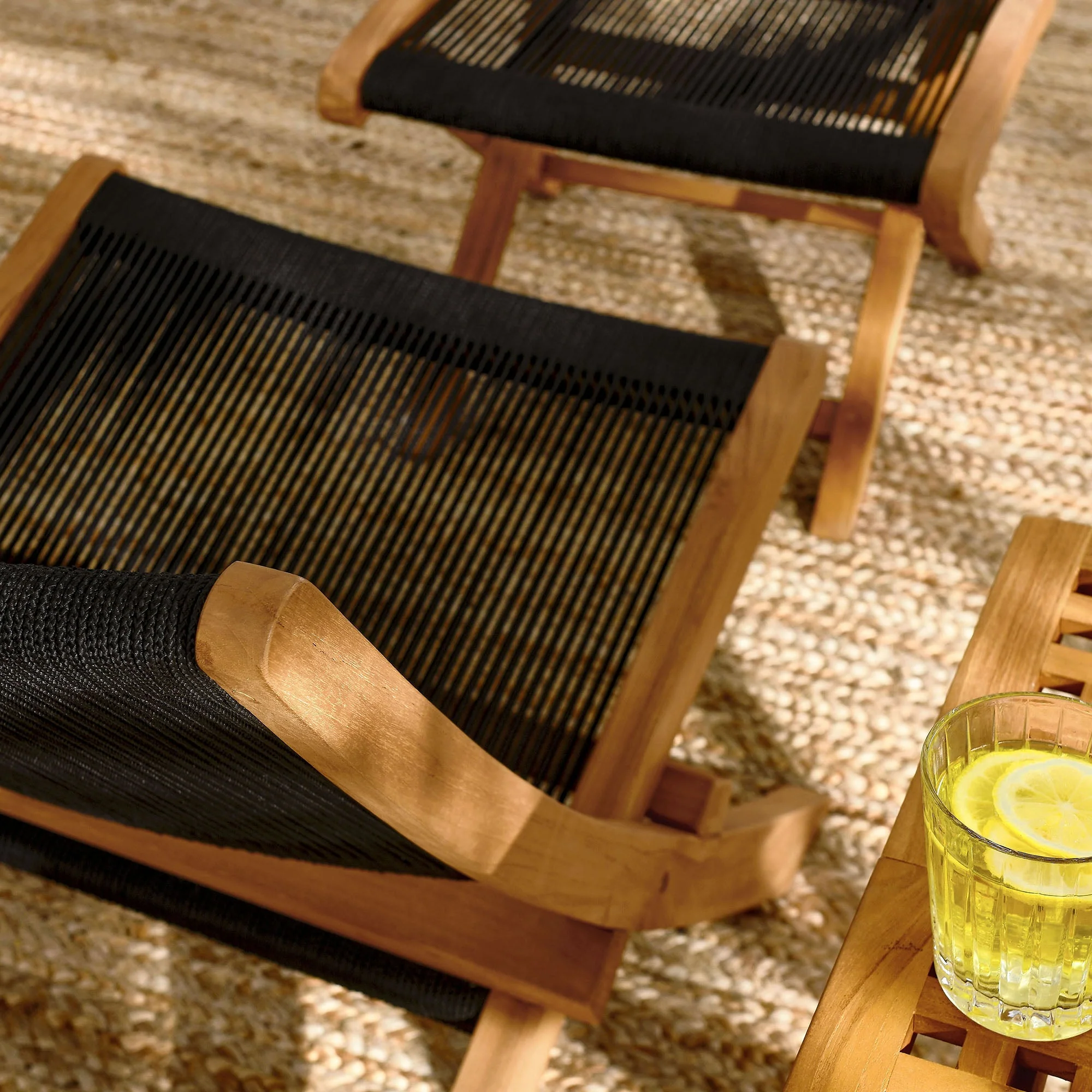 Vienna 2-Piece Outdoor Patio Teak and Rope Folding Accent Lounge Chair and Ottoman Set - Image 16