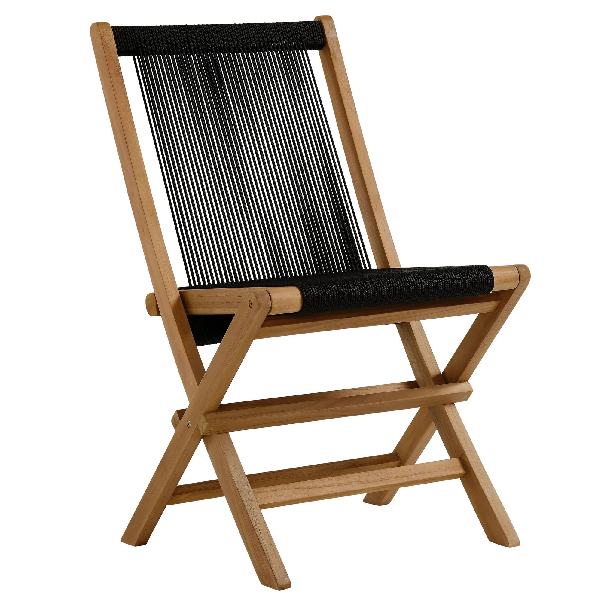 Vienna 2-Piece Outdoor Patio Teak and Rope Folding Accent Lounge Chair and Ottoman Set - Image 17