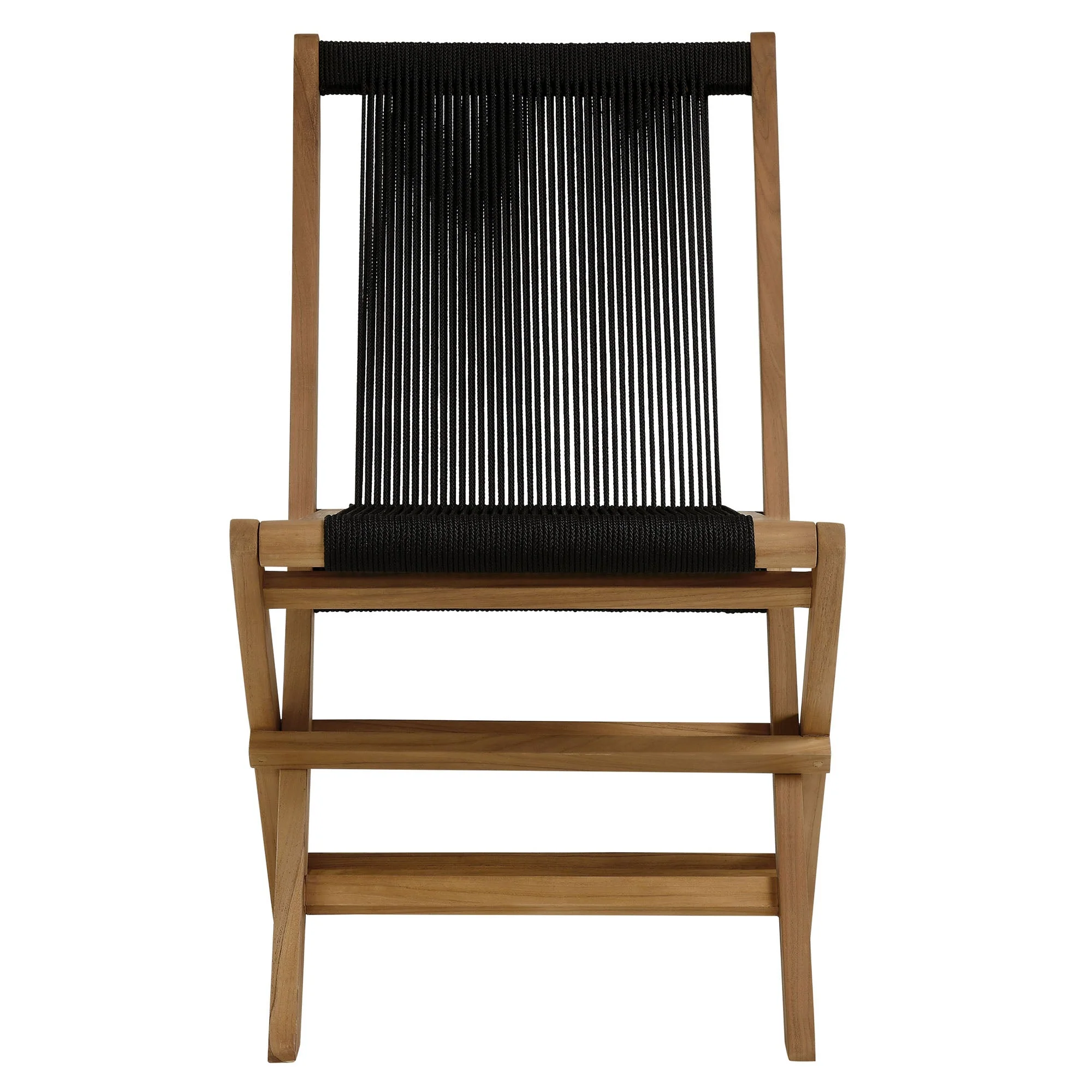 Vienna 2-Piece Outdoor Patio Teak and Rope Folding Accent Lounge Chair and Ottoman Set - Image 19
