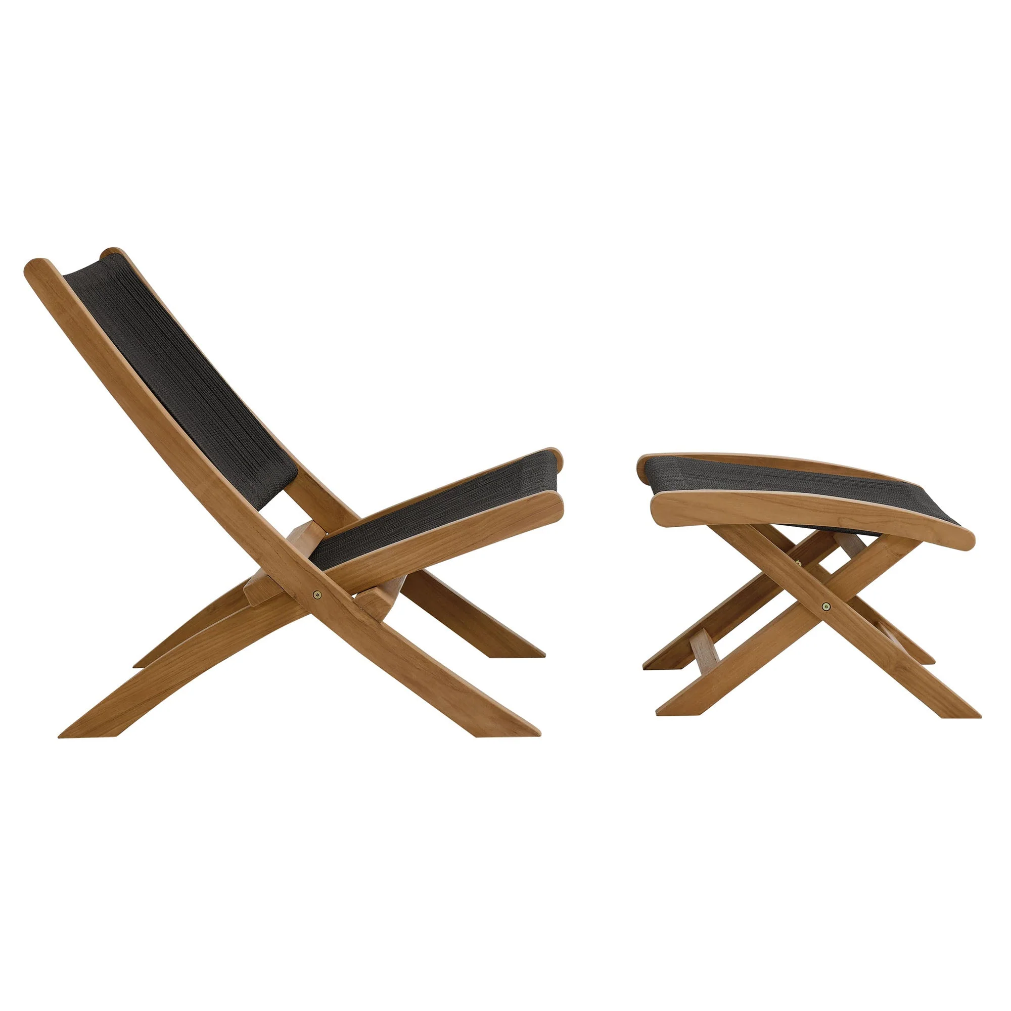 Vienna 2-Piece Outdoor Patio Teak and Rope Folding Accent Lounge Chair and Ottoman Set - Image 23