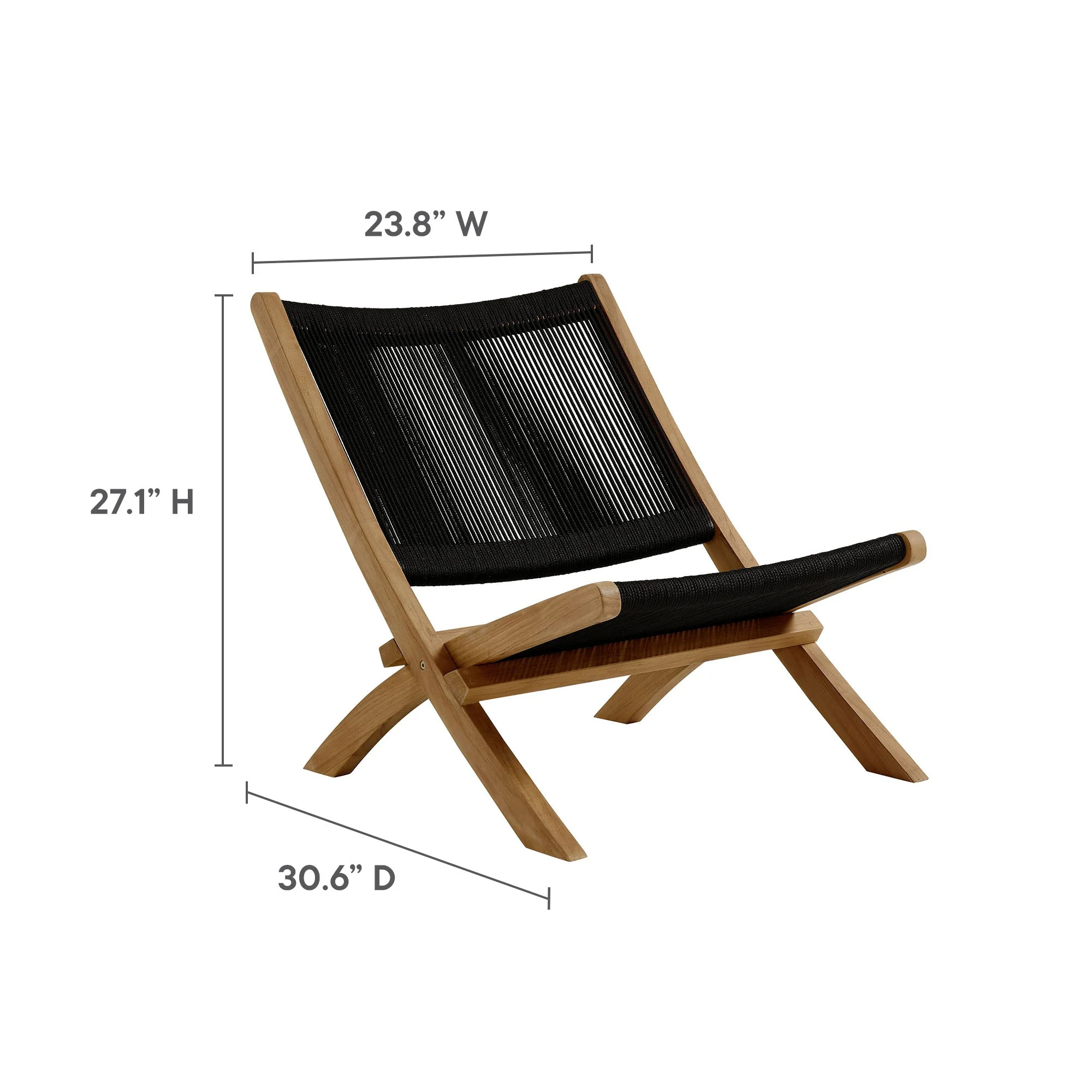 Vienna 2-Piece Outdoor Patio Teak and Rope Folding Accent Lounge Chair and Ottoman Set - Image 25
