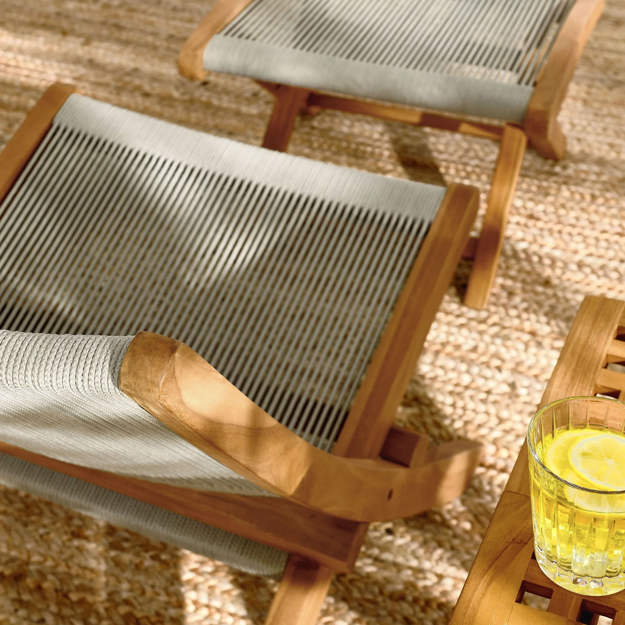 Vienna 2-Piece Outdoor Patio Teak and Rope Folding Accent Lounge Chair and Ottoman Set - Image 3