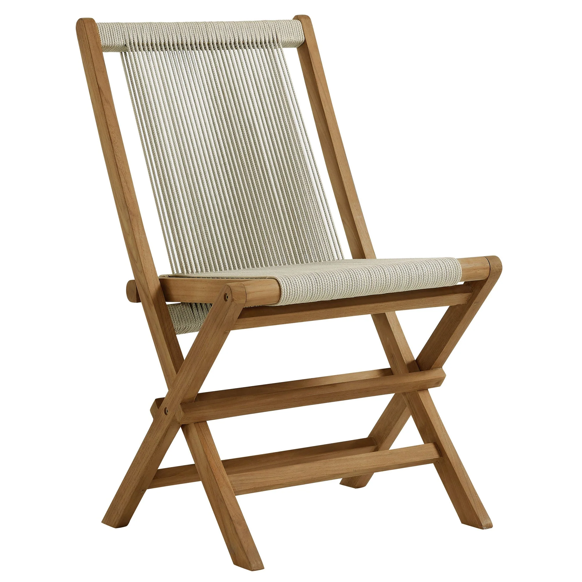 Vienna 2-Piece Outdoor Patio Teak and Rope Folding Accent Lounge Chair and Ottoman Set - Image 4