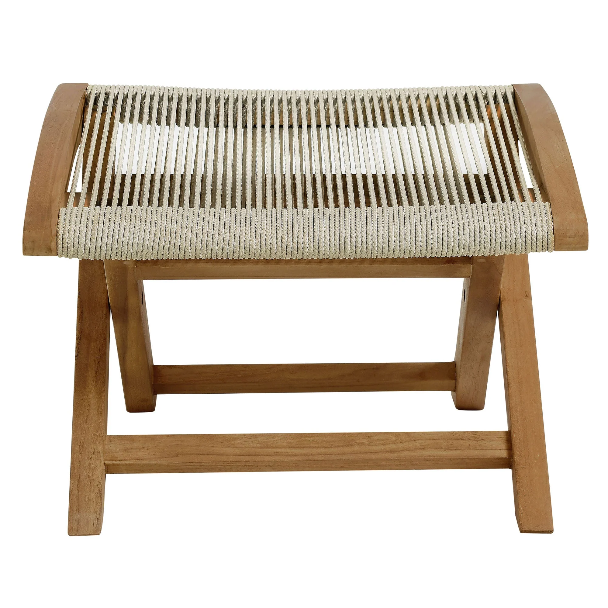 Vienna 2-Piece Outdoor Patio Teak and Rope Folding Accent Lounge Chair and Ottoman Set - Image 9