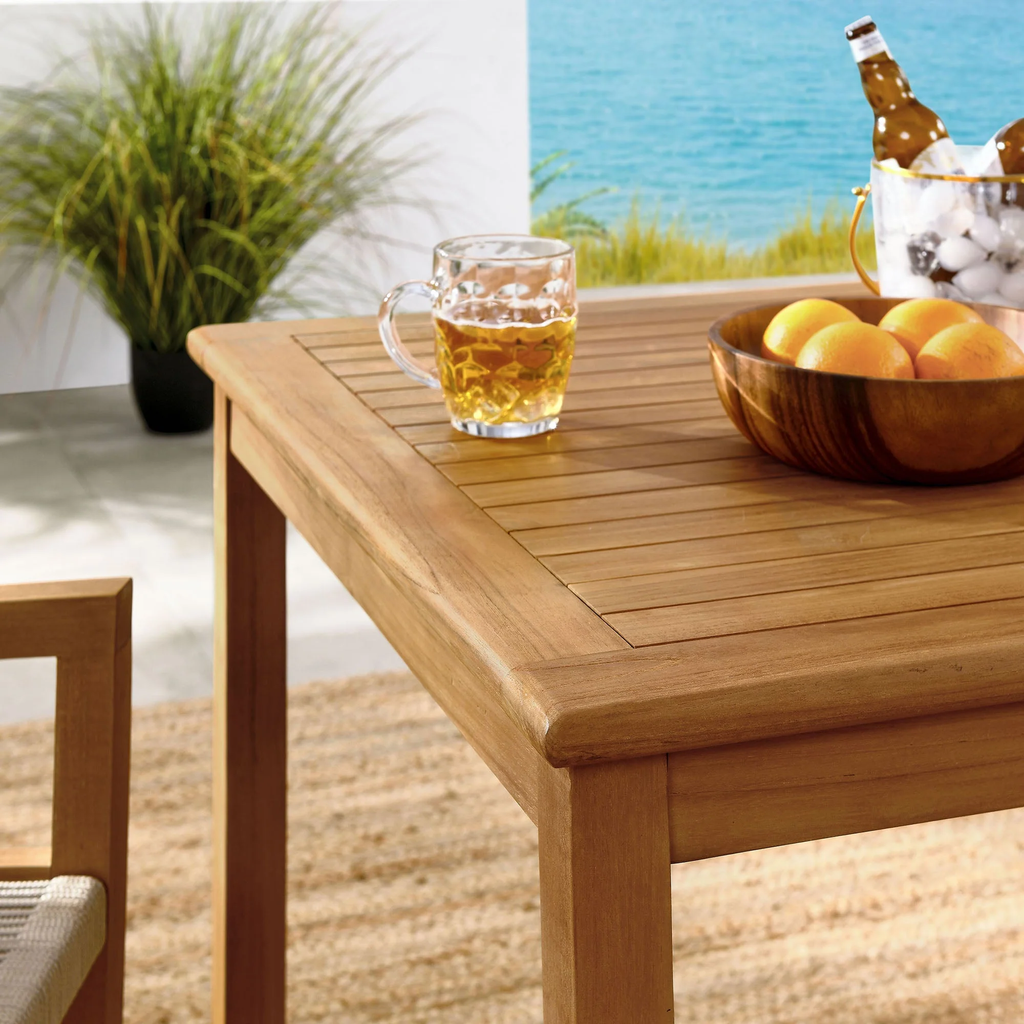 Vienna 3-Piece Outdoor Patio Teak and Rope Dining Set with Armchairs - Image 3